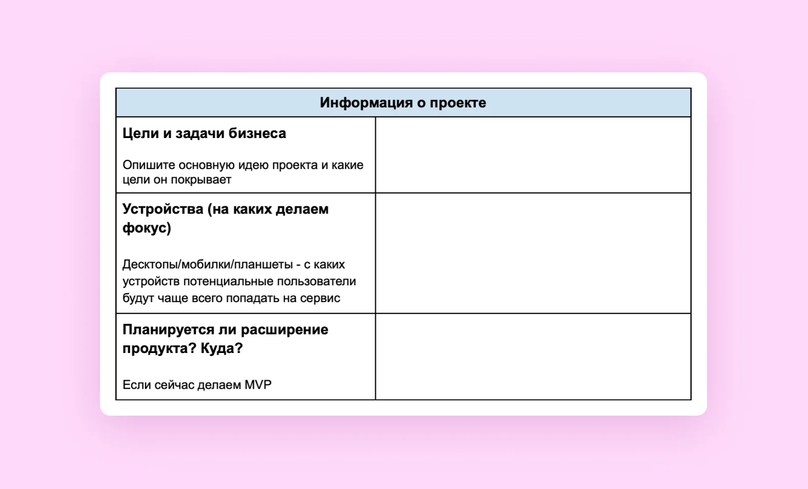 скриншот брифа, информация о проекте