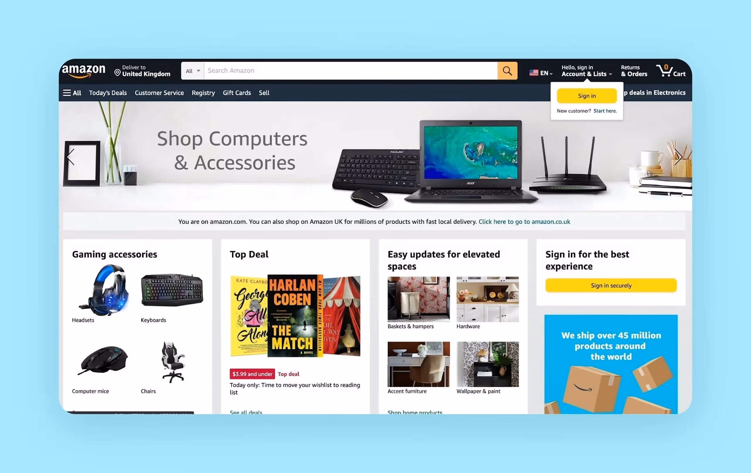 Главная страница Amazon — классика жанра