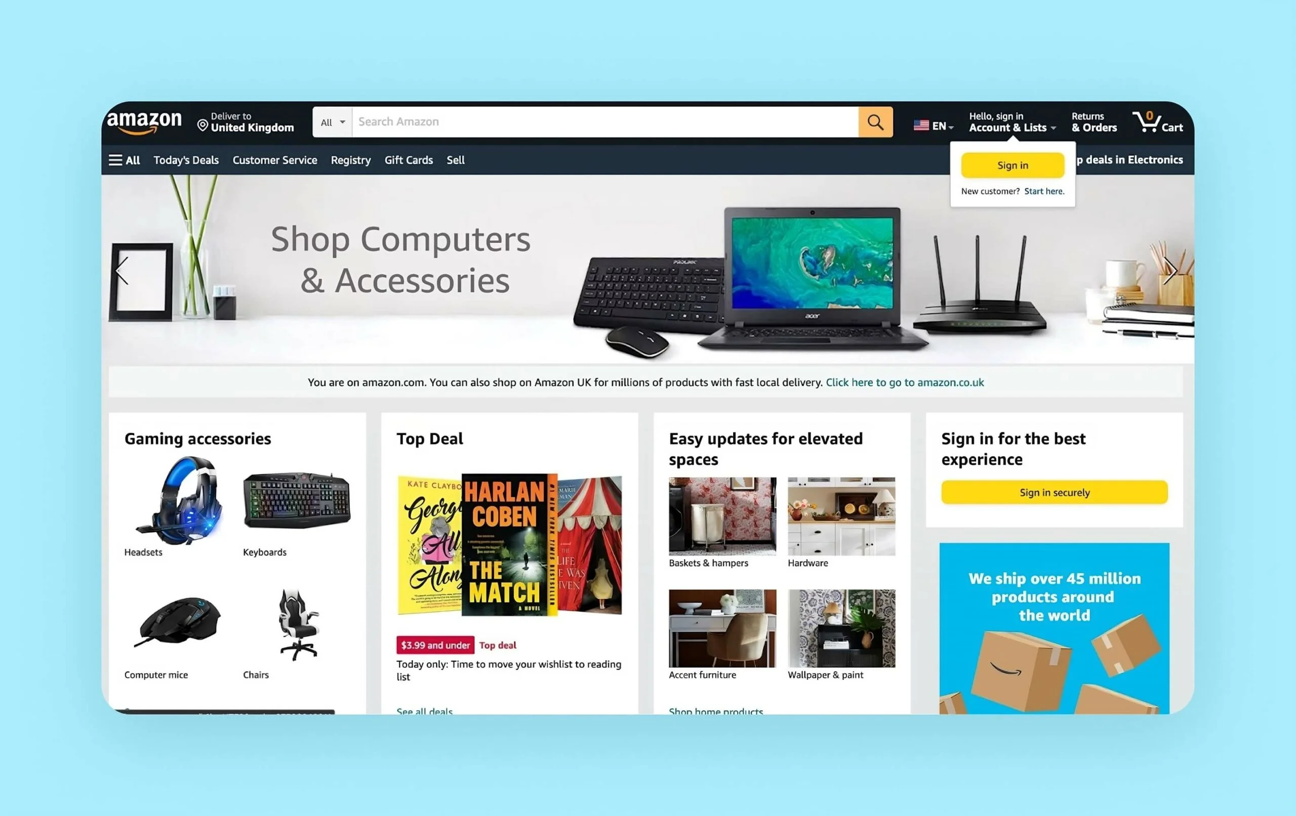 Главная страница Amazon — классика жанра