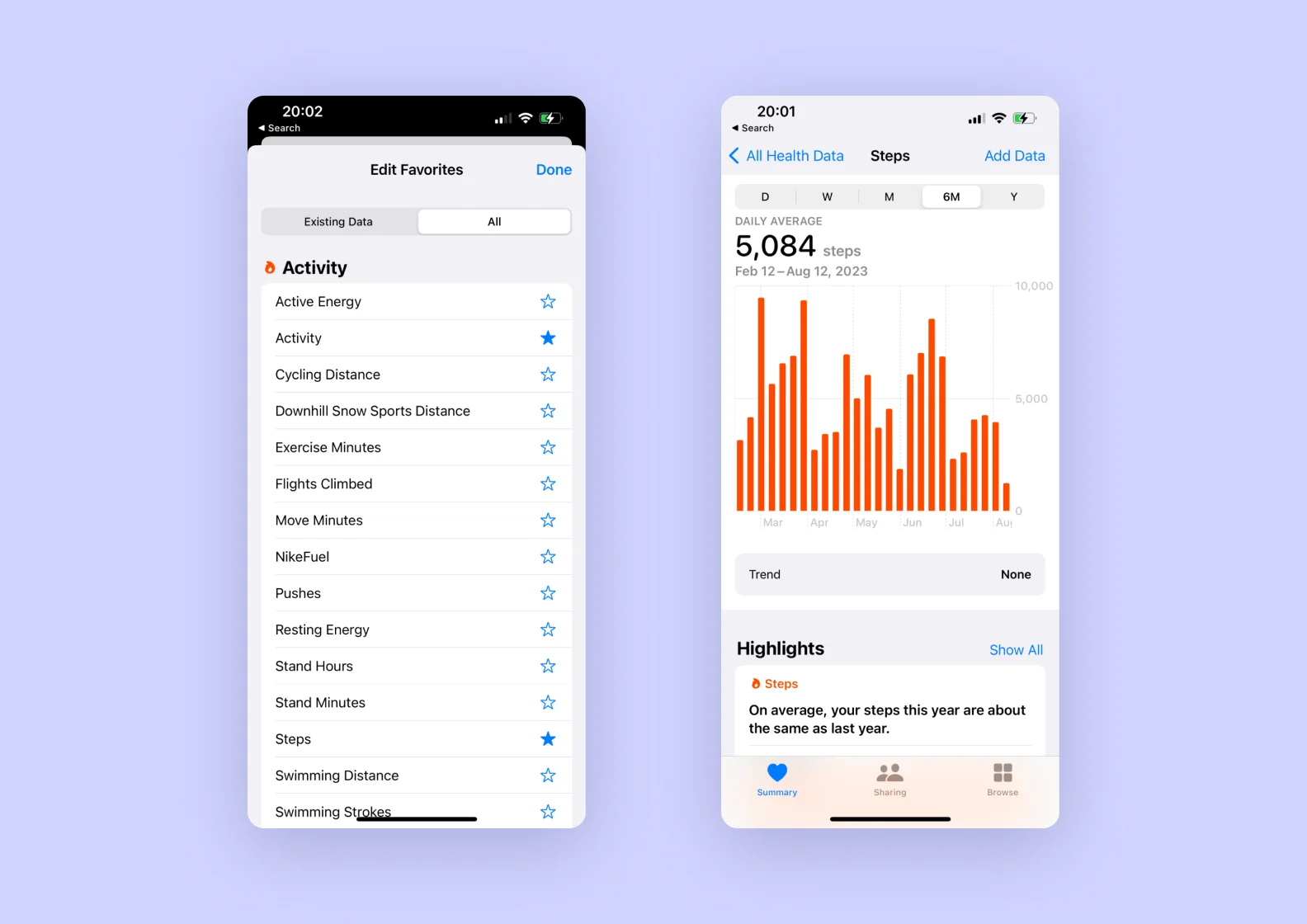 Скриншоты экранов Apple Health