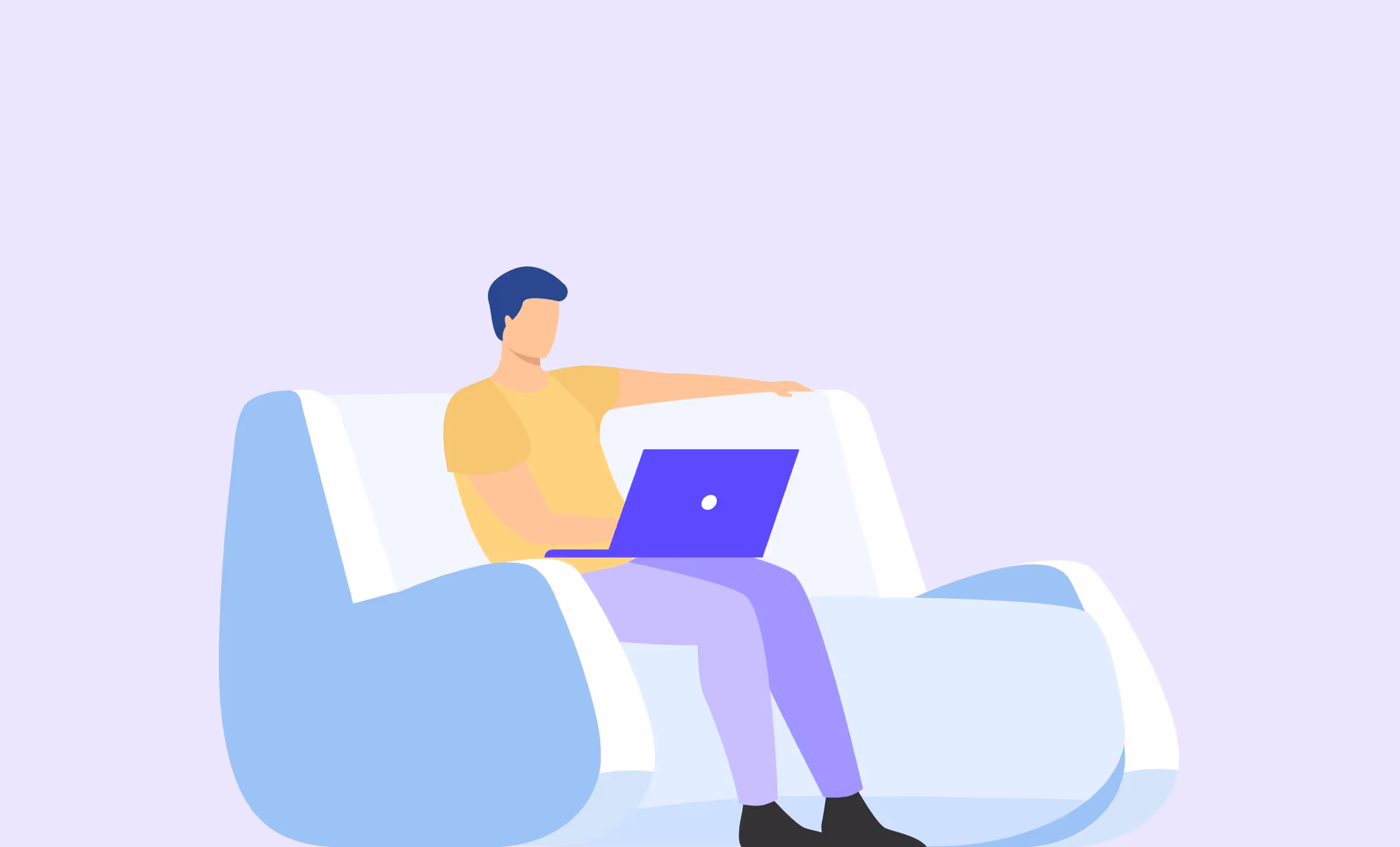 a mav sitting on the sofa working as freelancer in development team