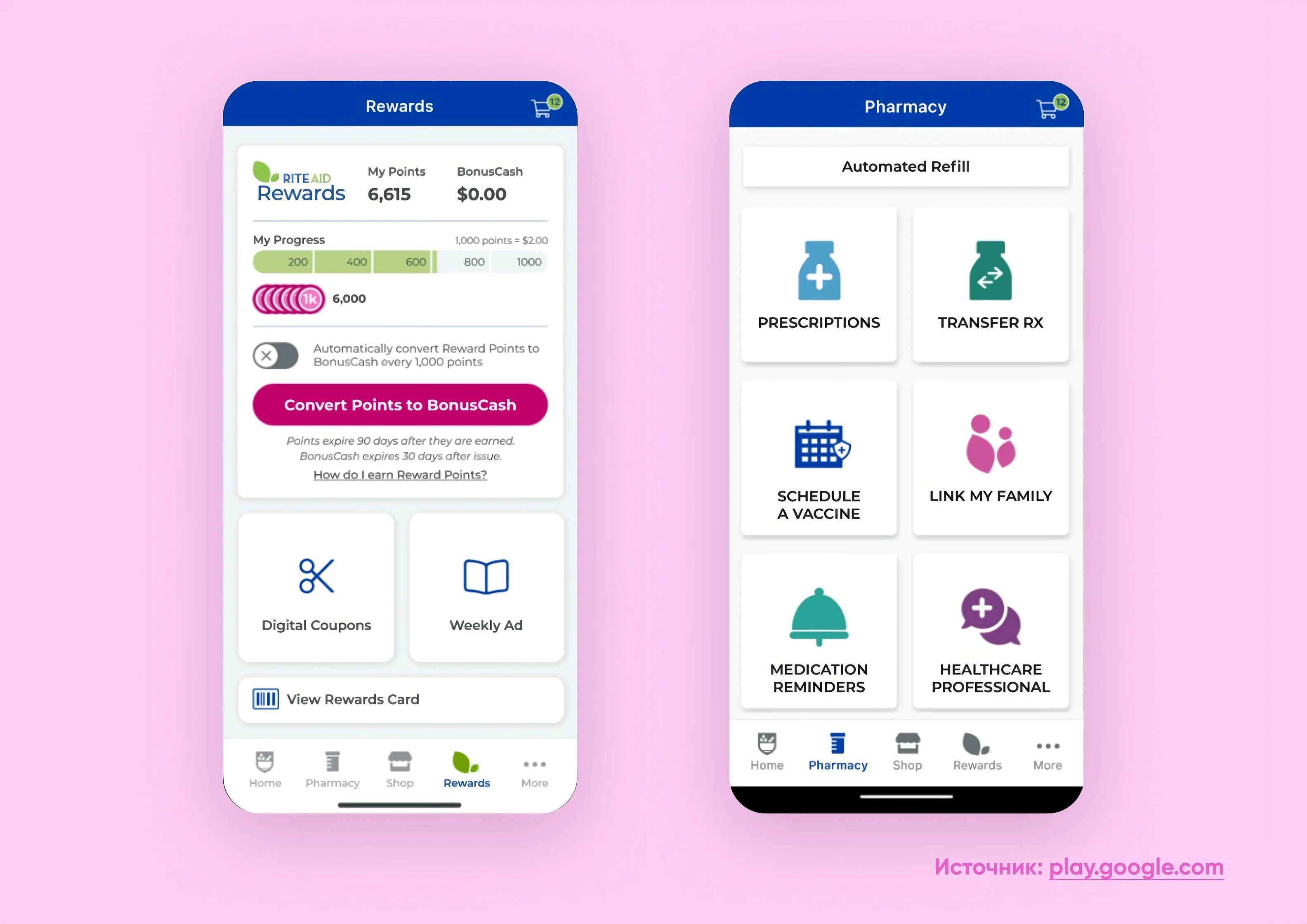 Интерфейс приложения Rite Aid 