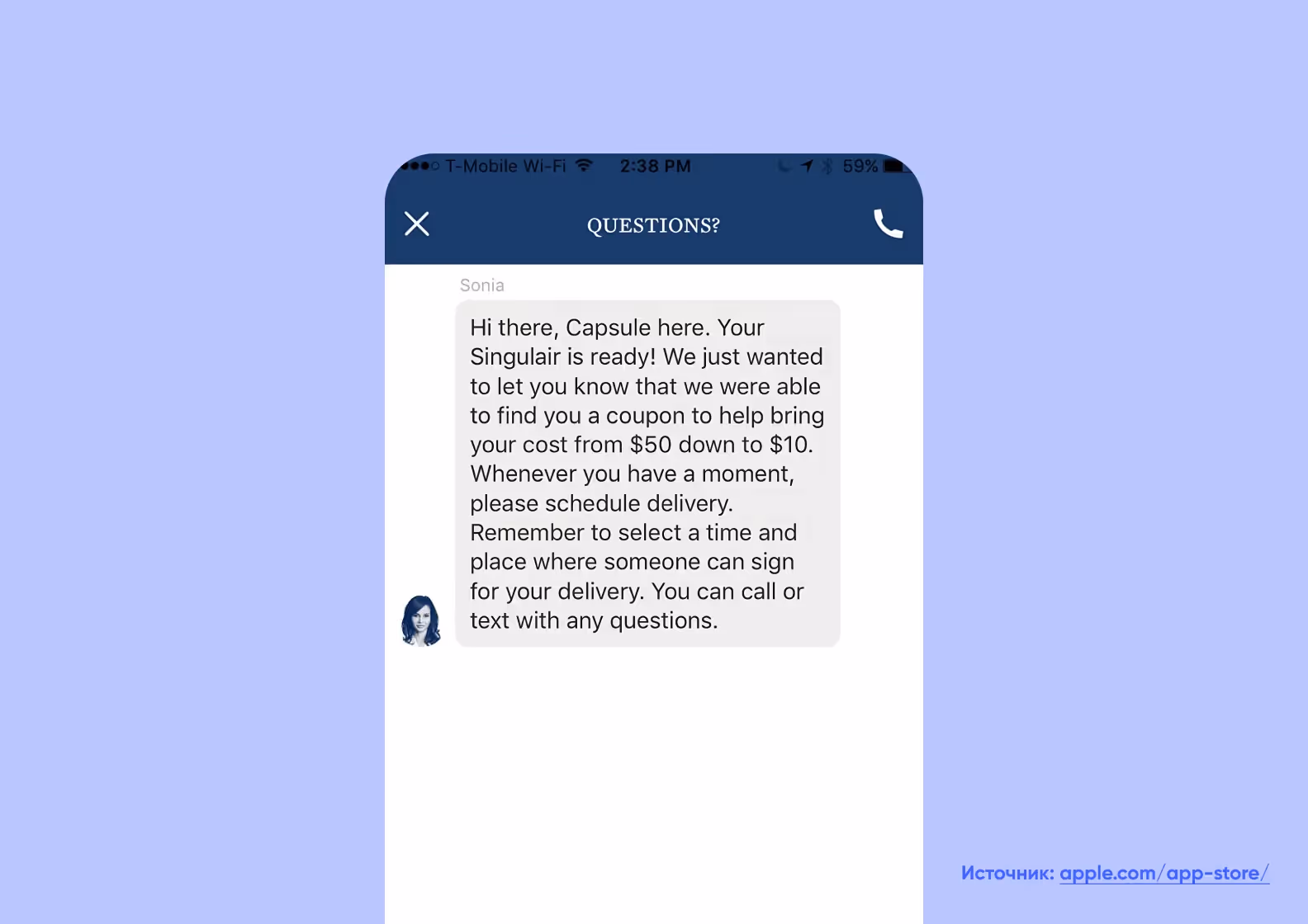 Чат с фармацевтом в приложении Capsule
