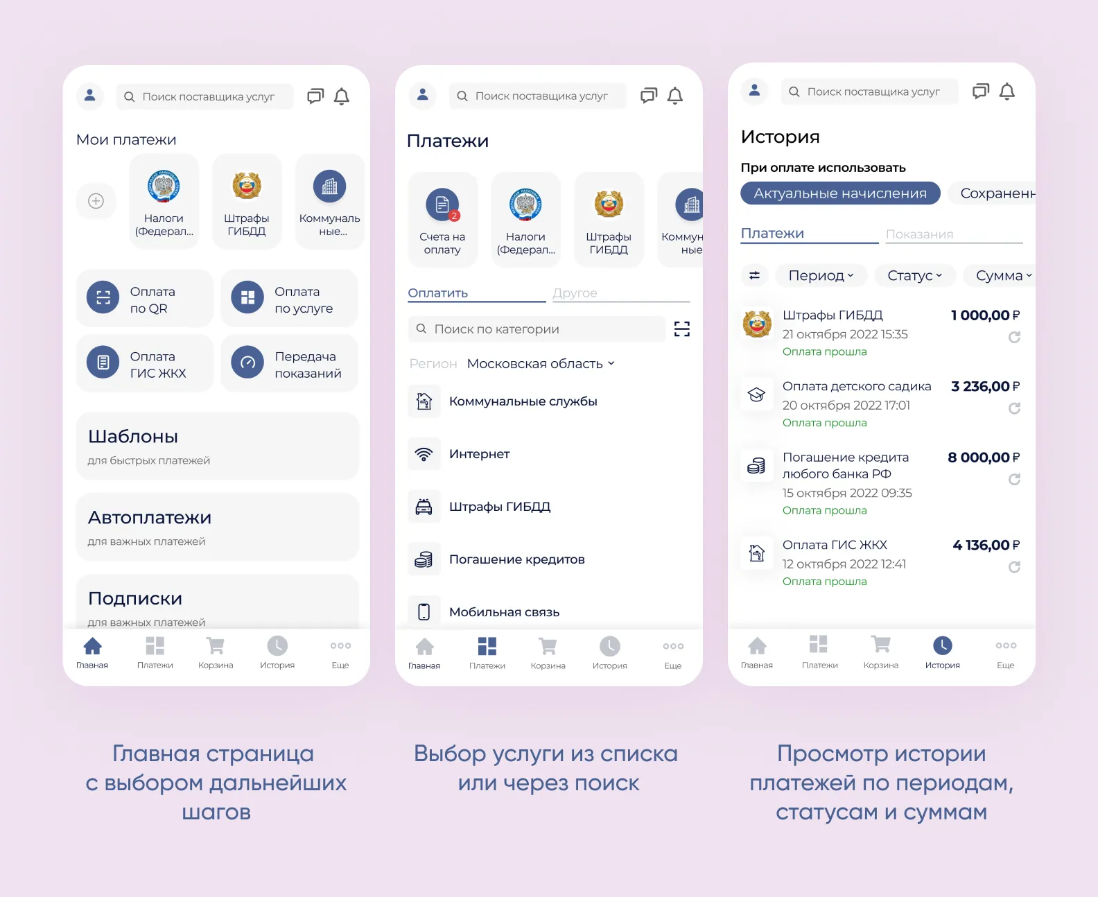 Экраны с функционалом приложения
