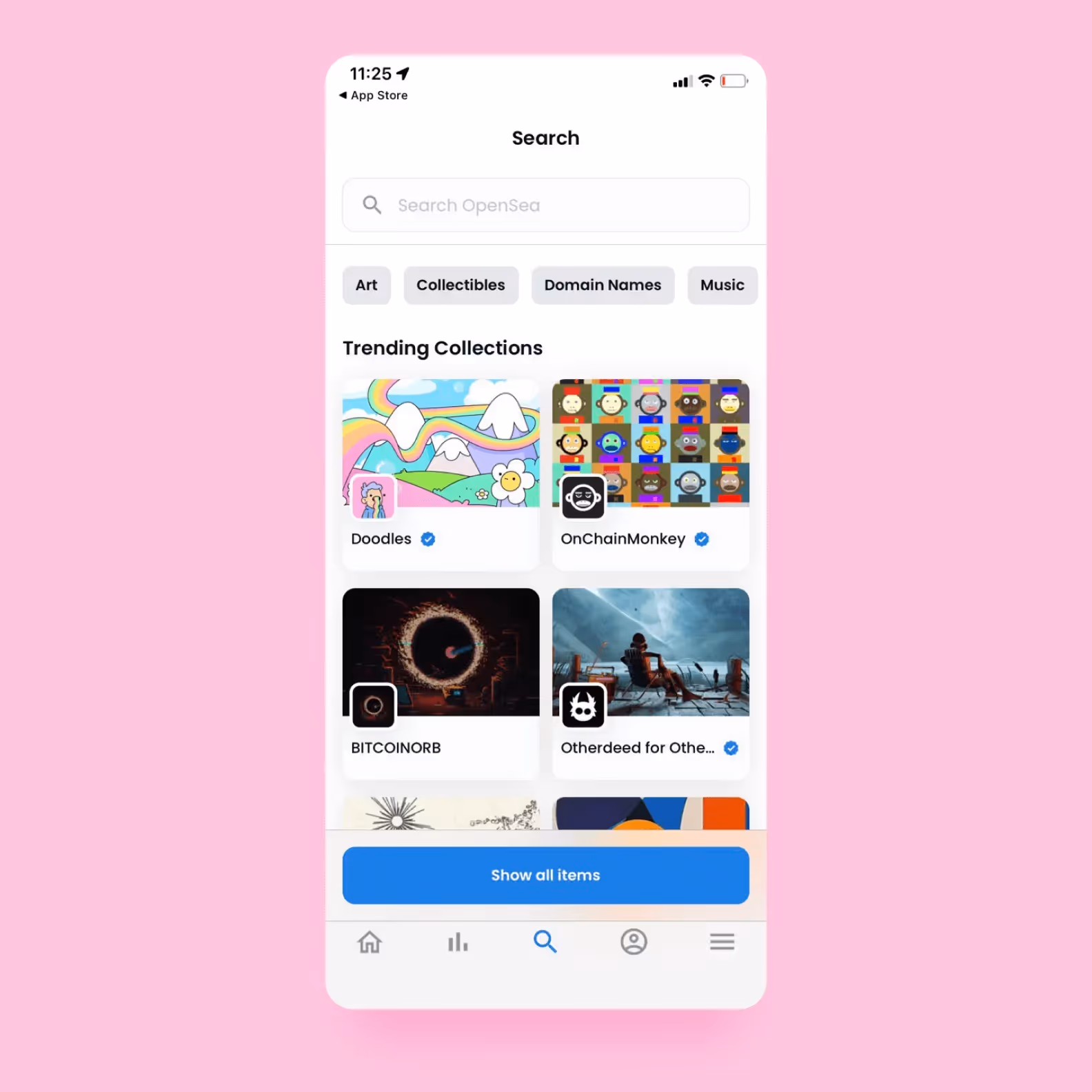 NFT marketplace search tab