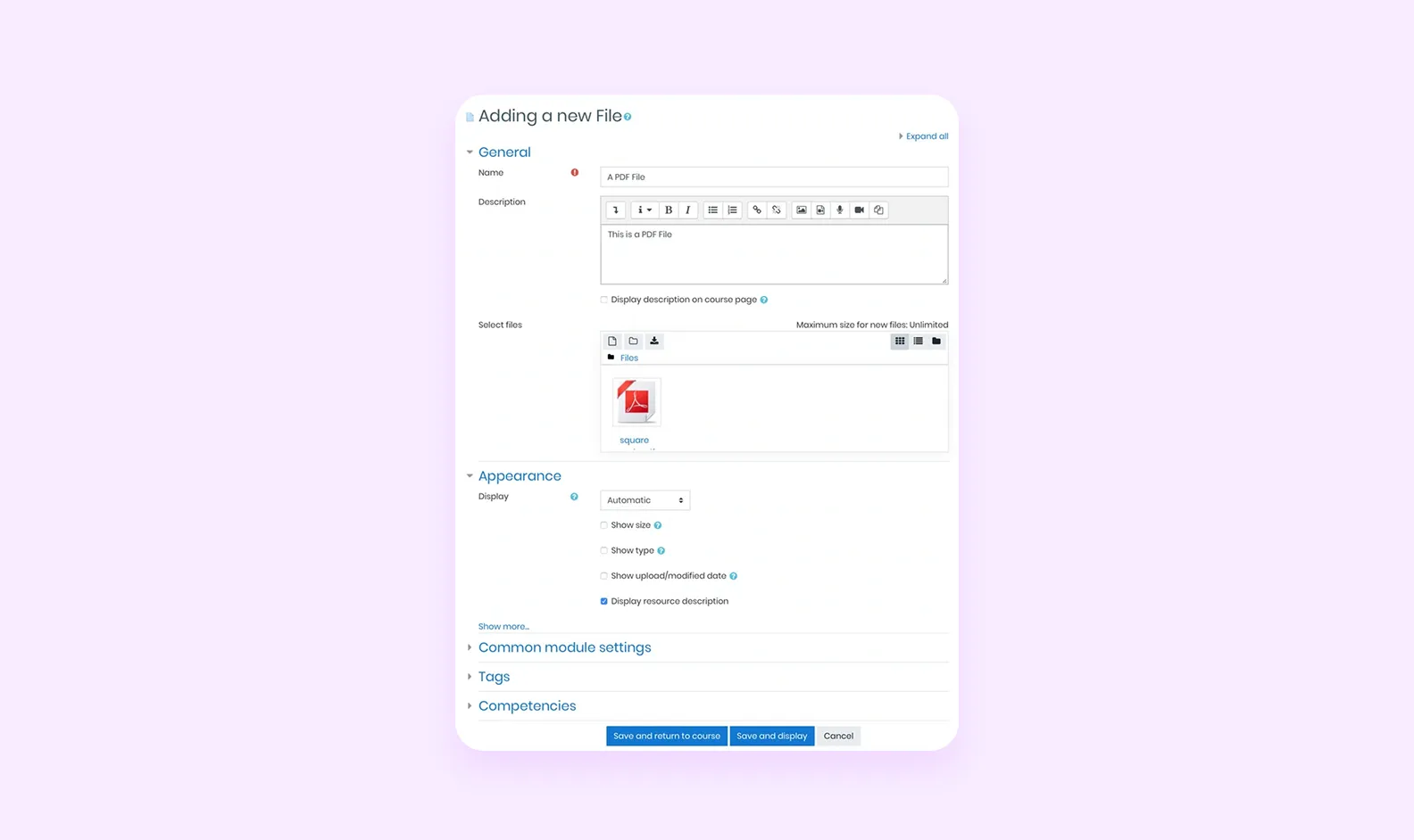 Загрузка файлов в Moodle
