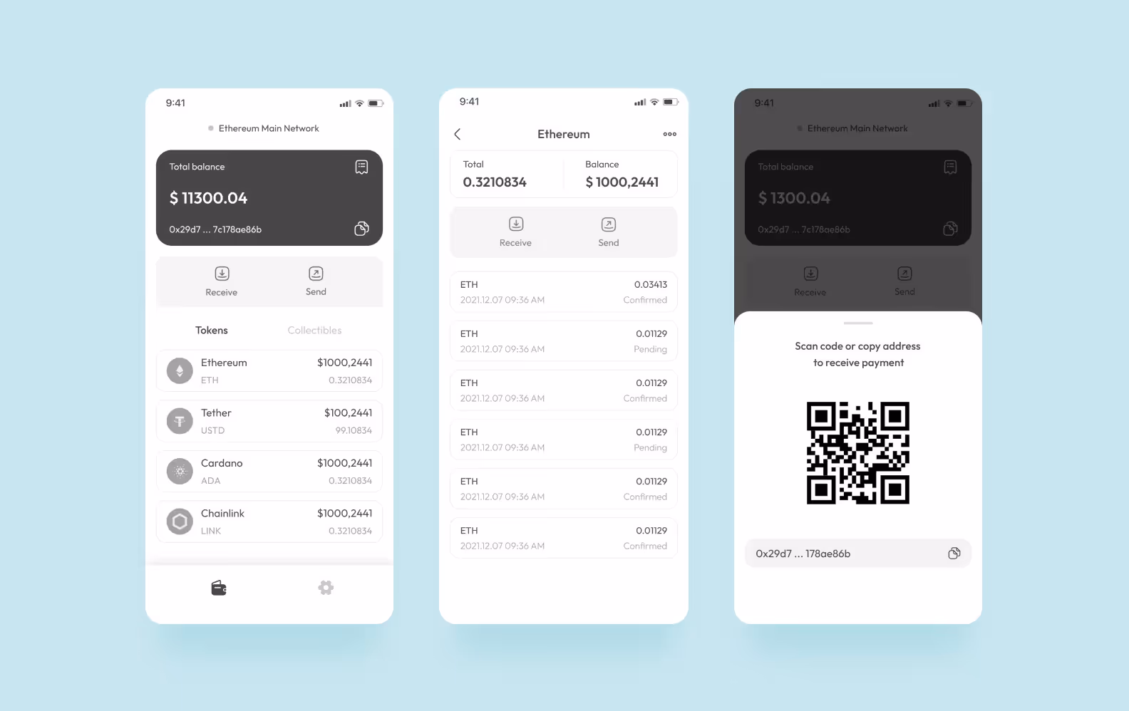 Wireframes of the Сrypto wallet mobile application