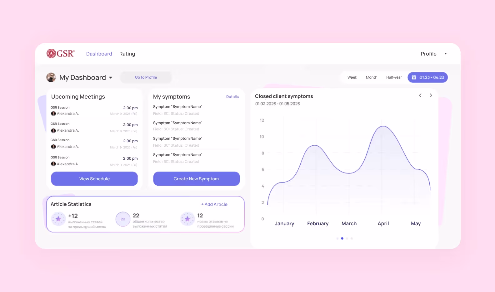 Screenshot of a specialist’s dashboard on the GSR platform