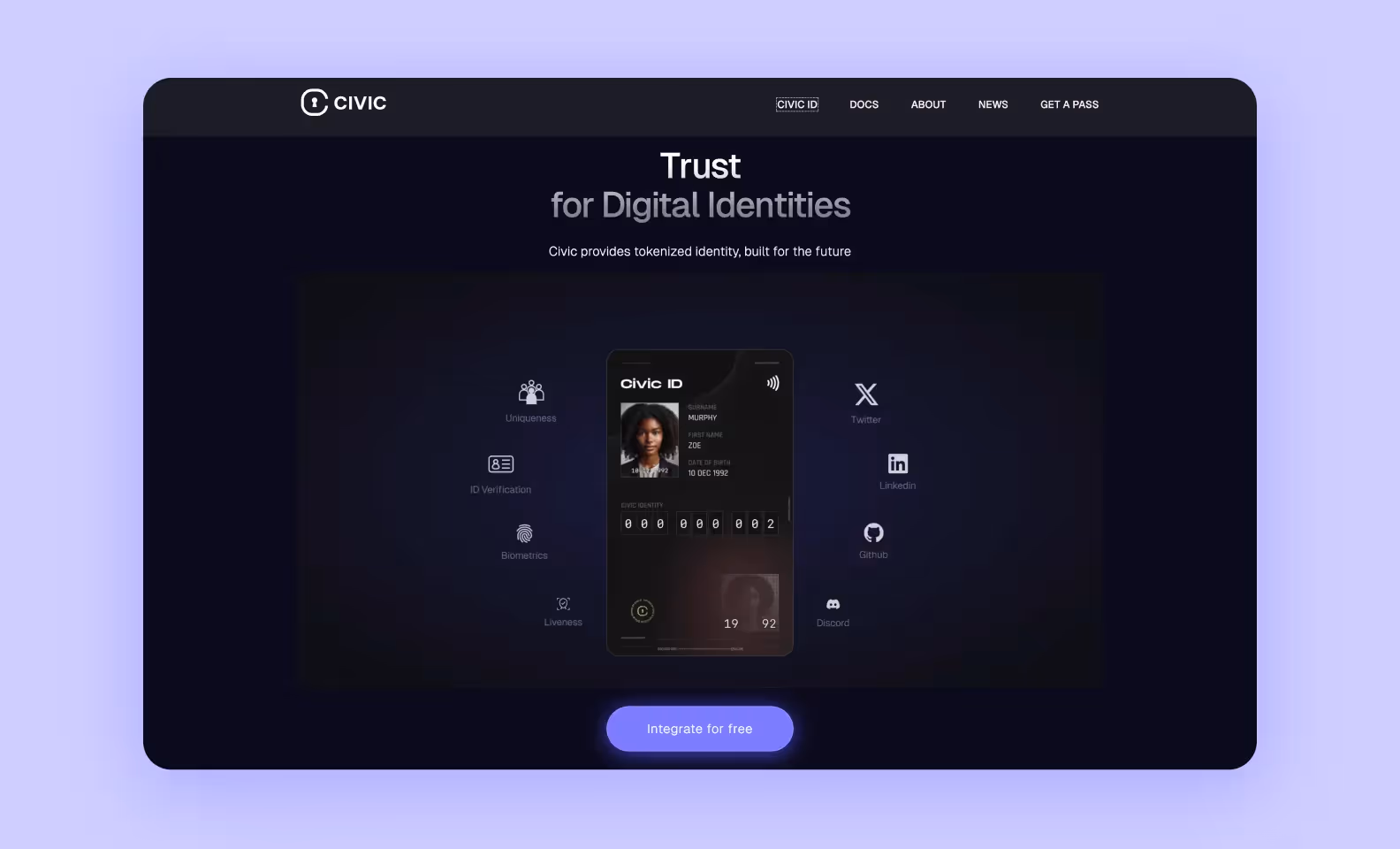 page of civic.com showcasing the platform’s identity verification feature