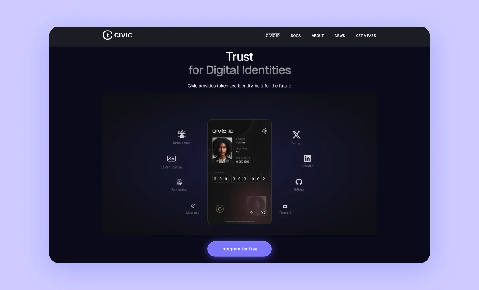 page of civic.com showcasing the platform’s identity verification feature