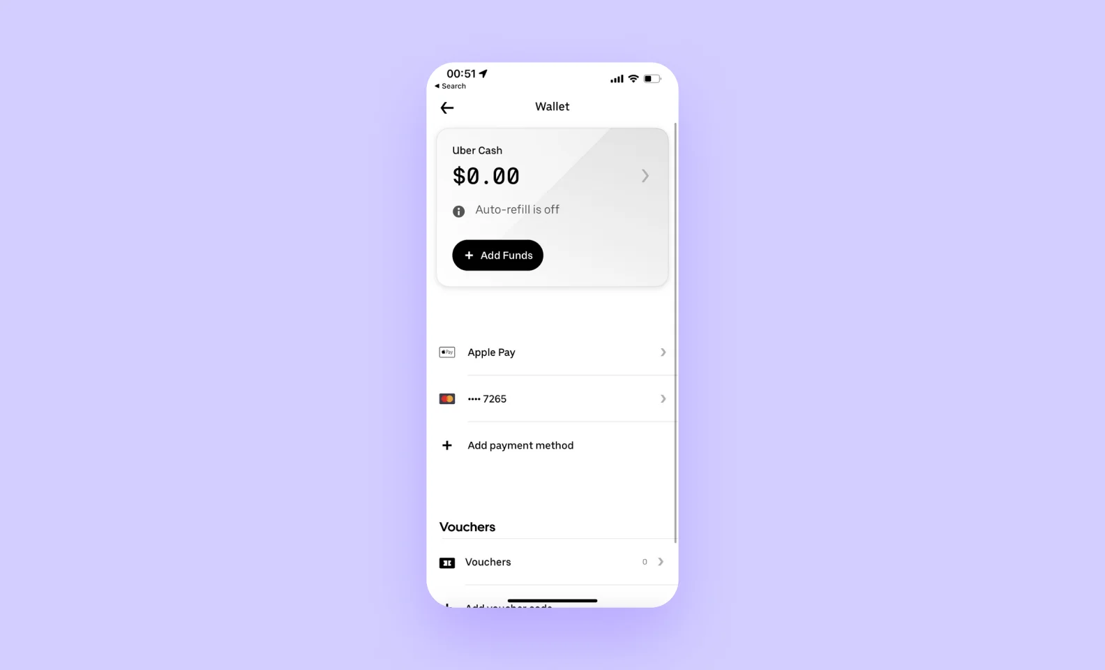 Uber Cash to pay specifically in the app