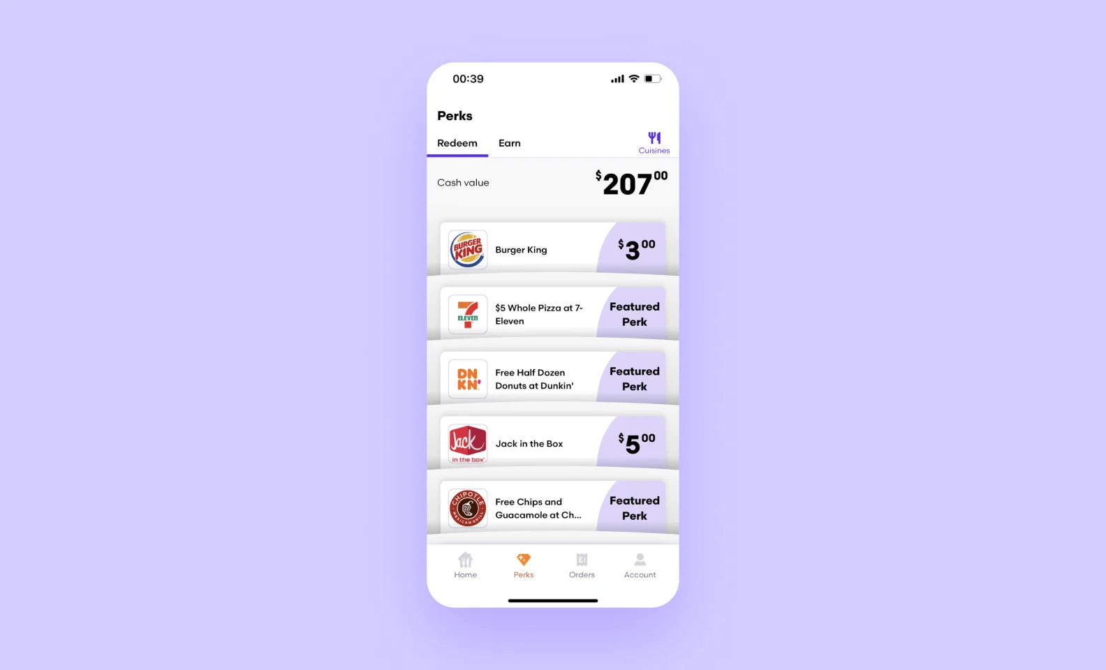 A reward program in GrubHub app