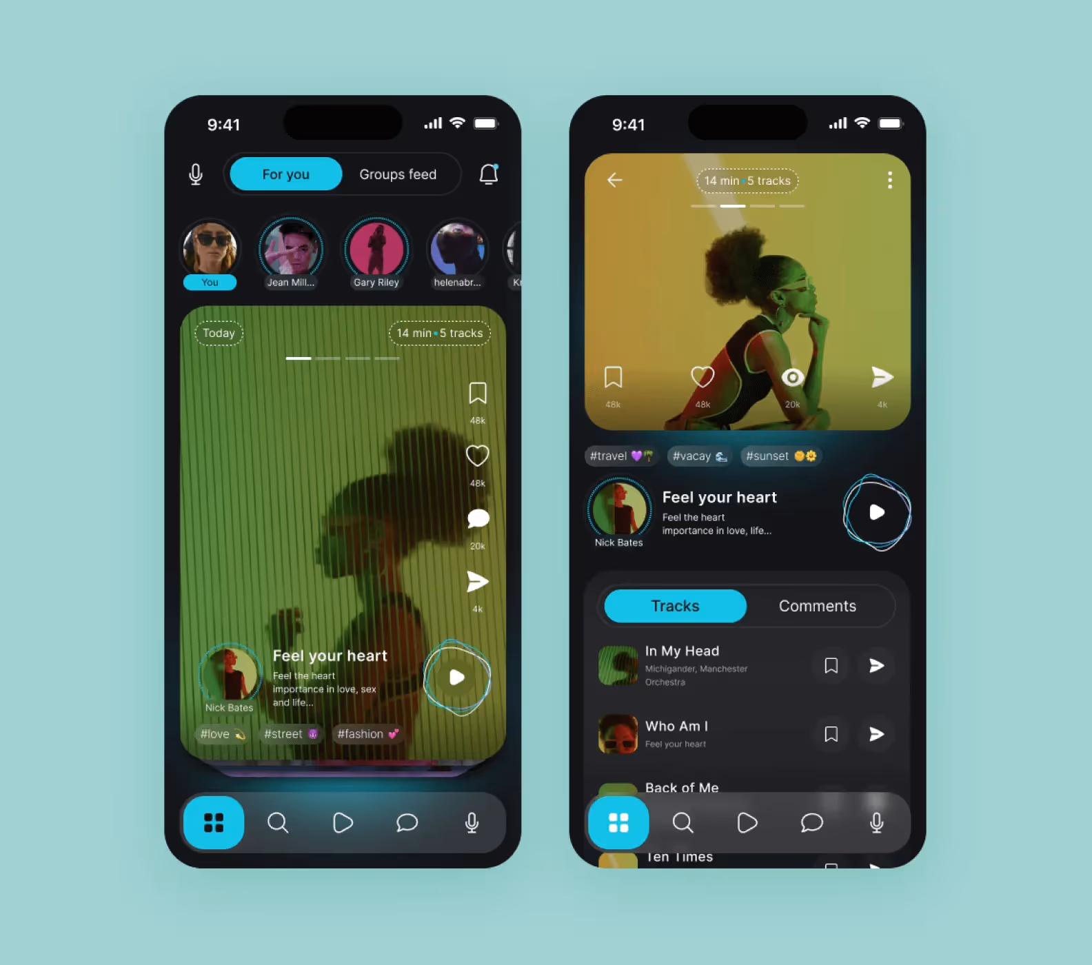 two screens of the Voxtox app designed by Purrweb