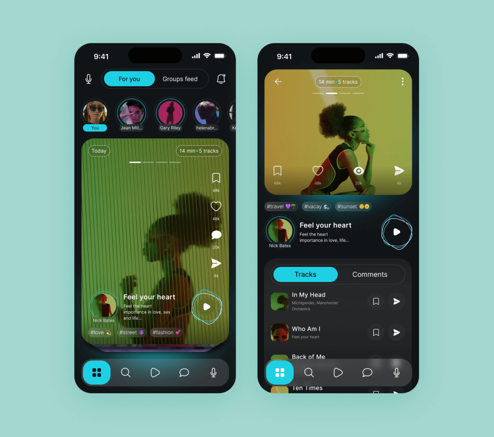 two screens of the Voxtox app designed by Purrweb