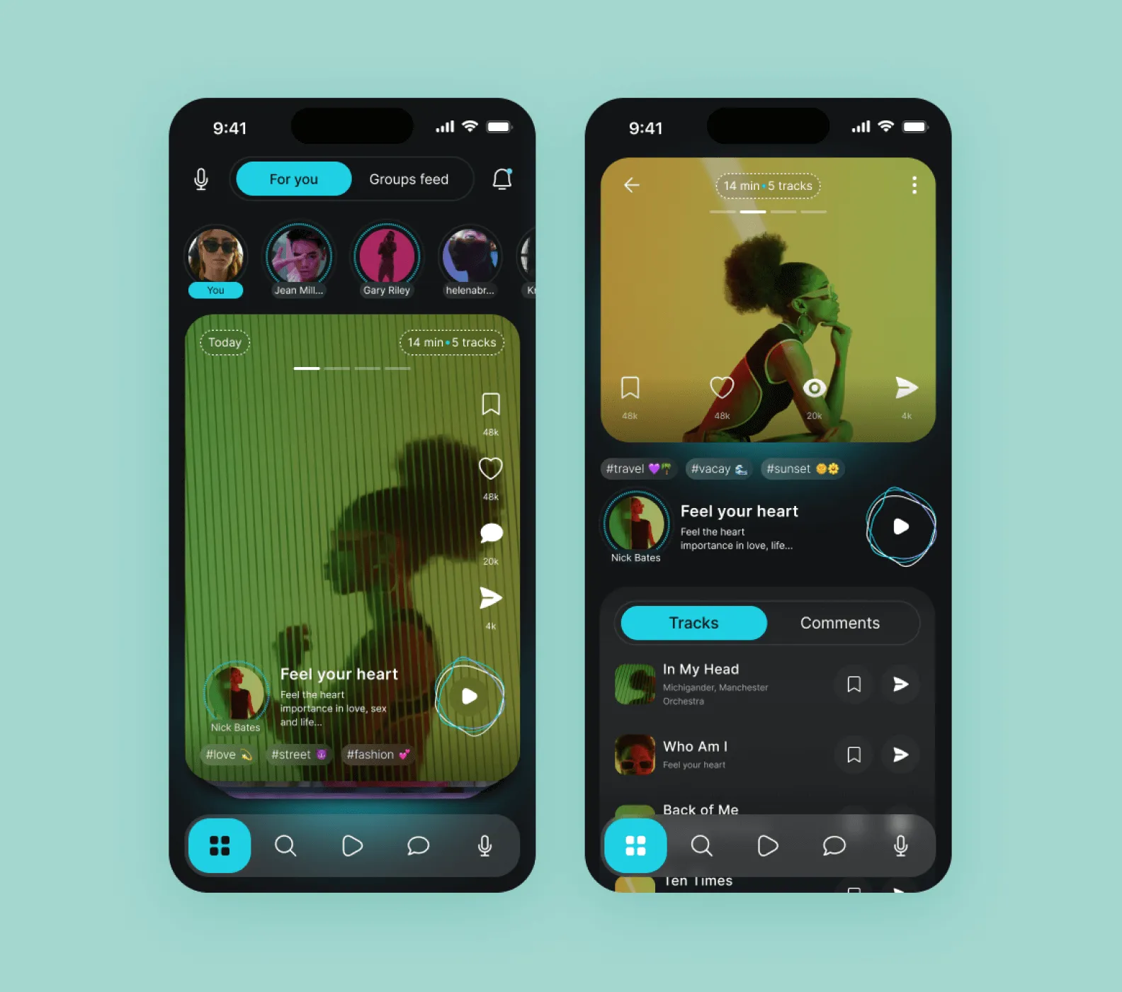 two screens of the Voxtox app designed by Purrweb