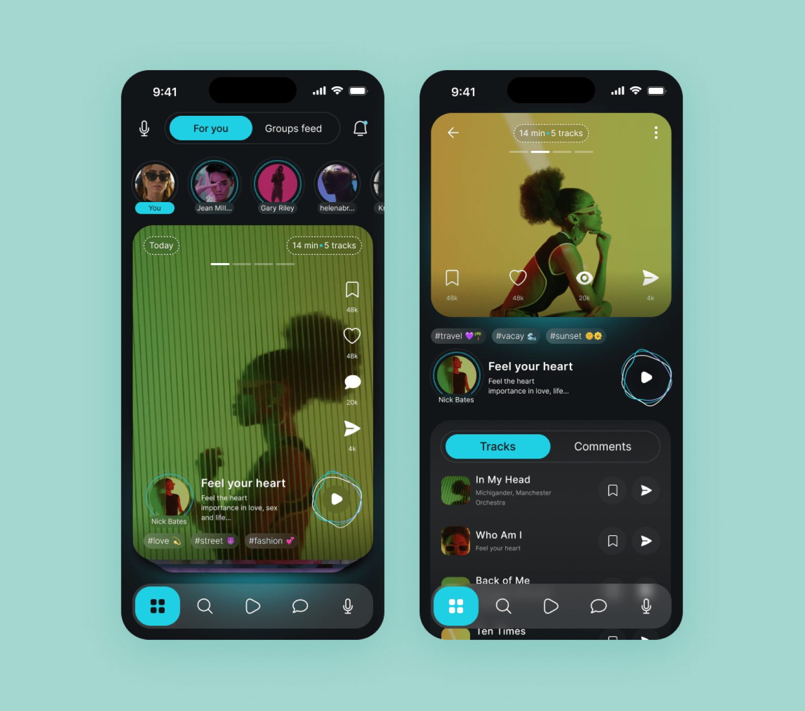  screens of a design prototype for the Voxtox streaming app designed by Purrweb