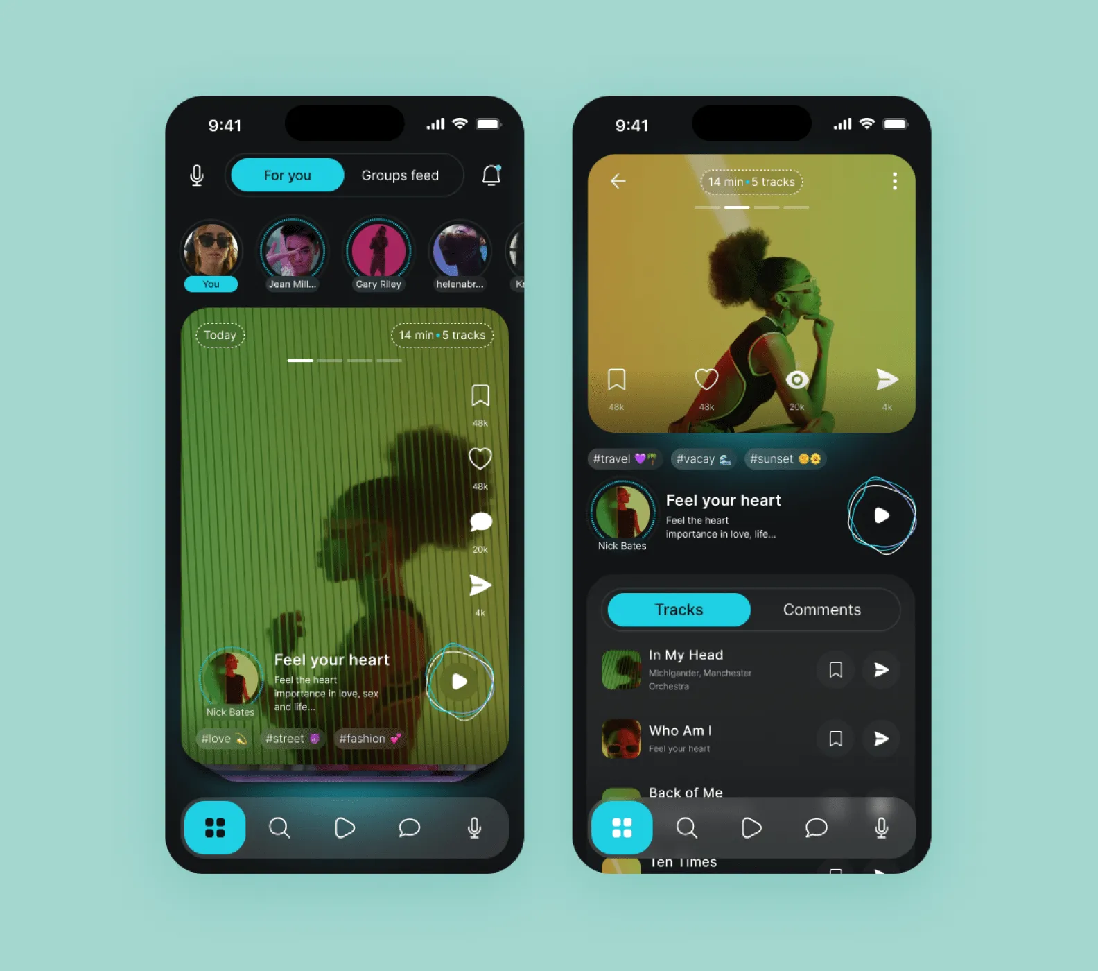 two screens of the Voxtox app designed by Purrweb