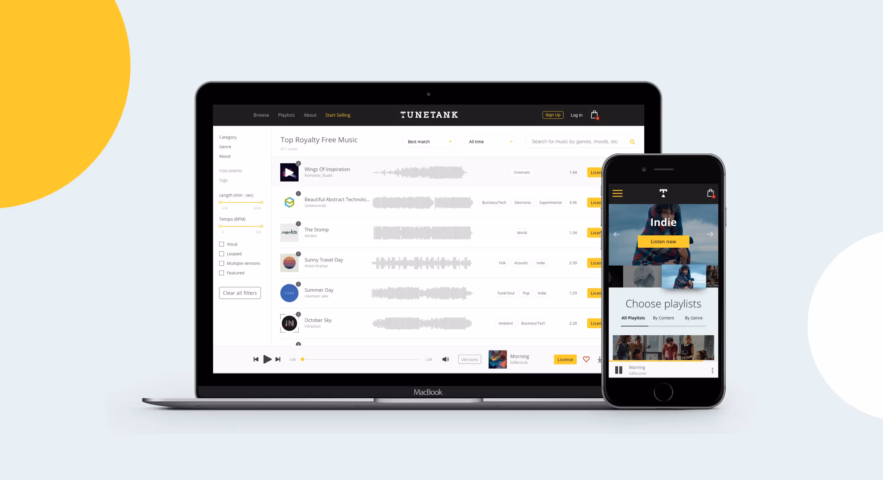 screens of the Tunetank streaming app developed by Purrweb
