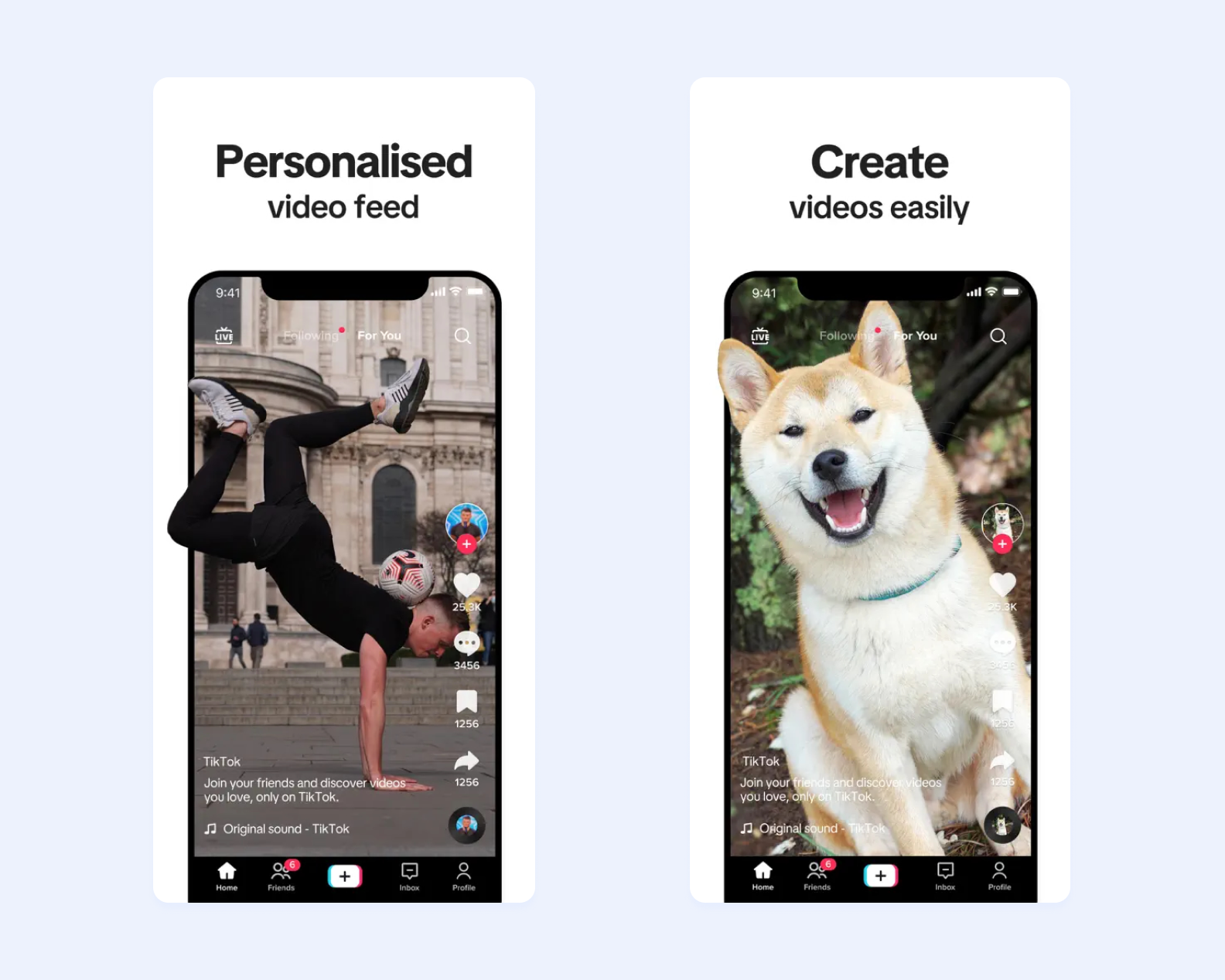 two screens of the TikTok app for iOS
