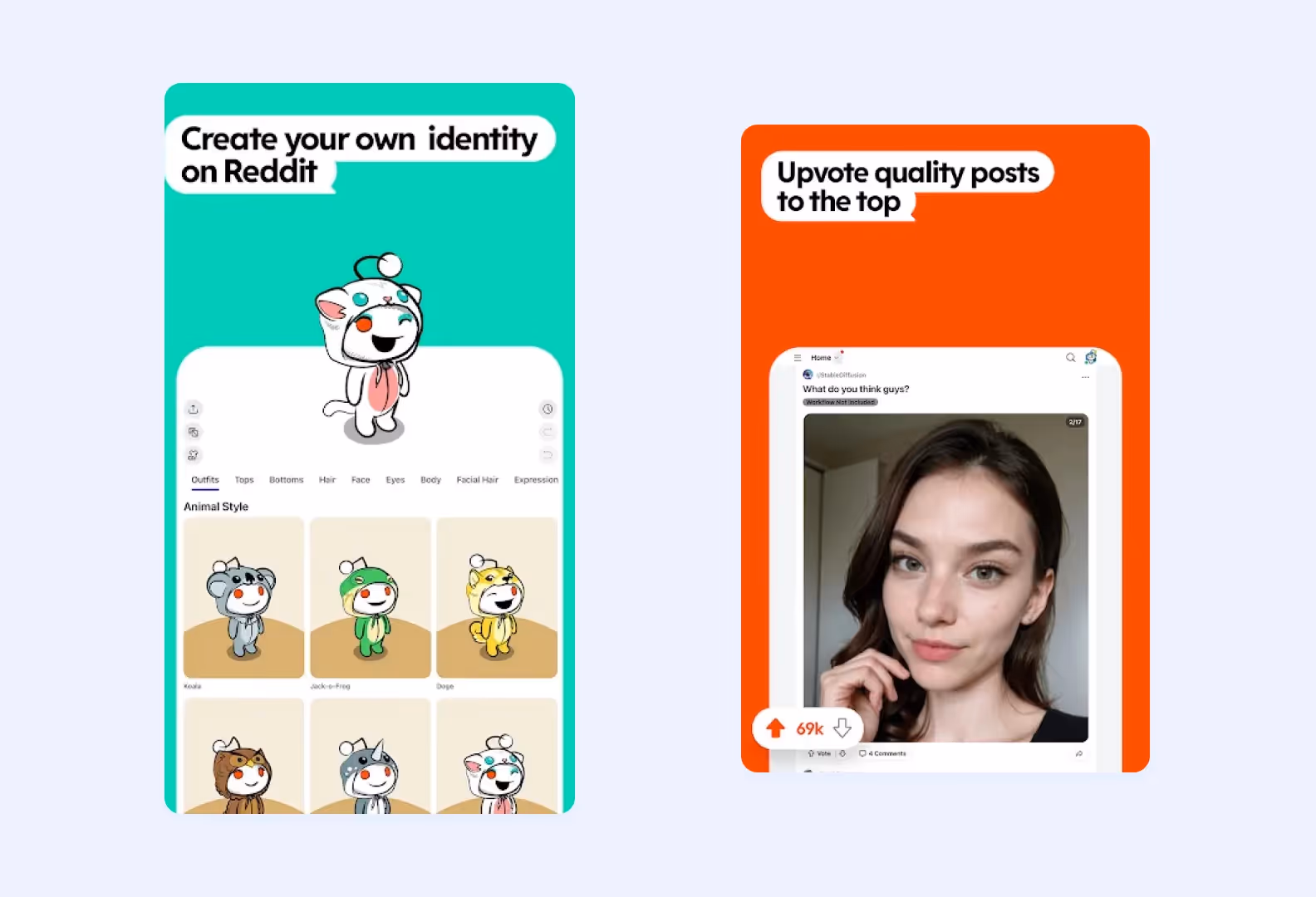 two screens of the Reddit app for Android