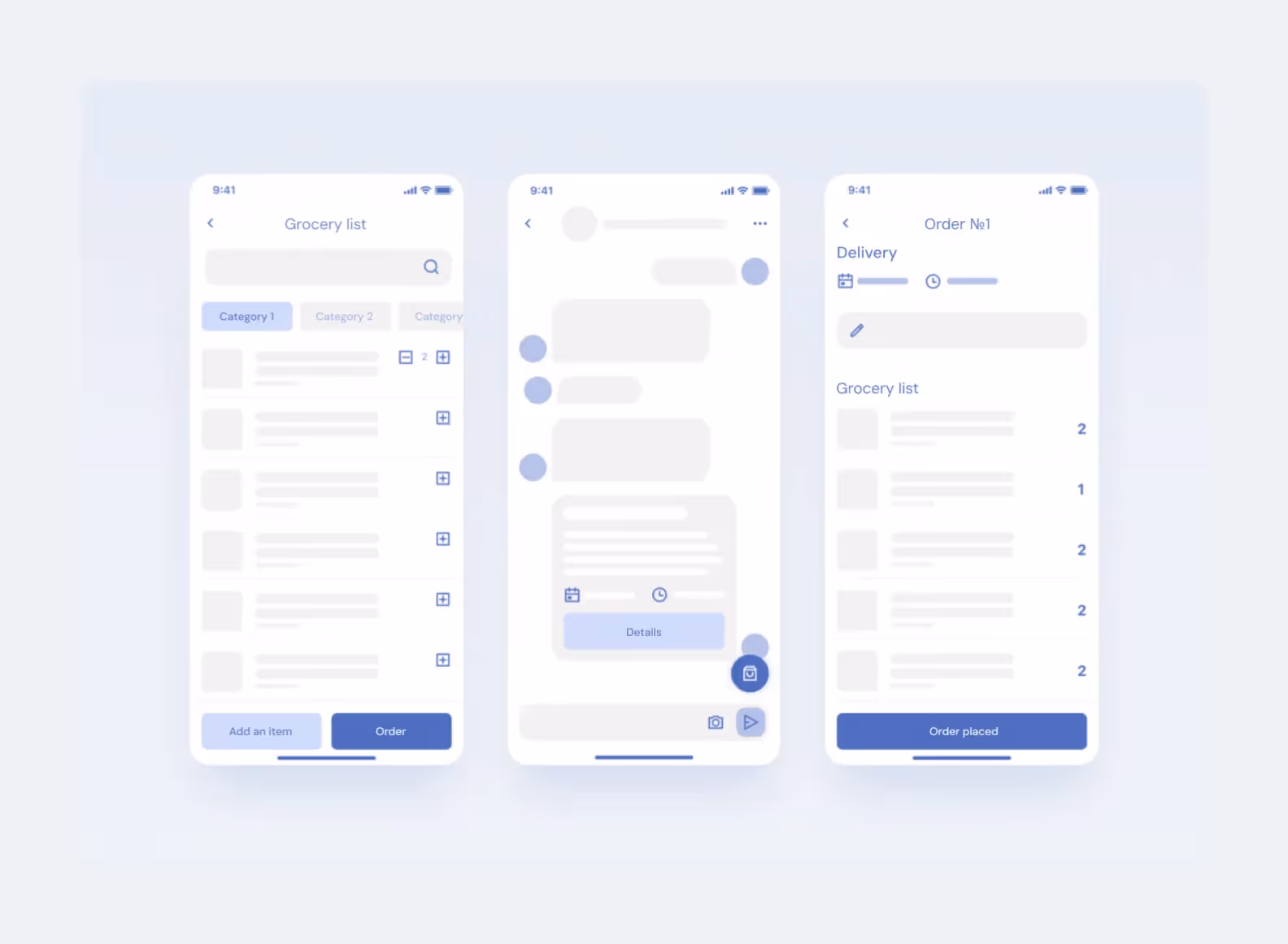 3 screens of a mobile app that visually represent how a user would see the app