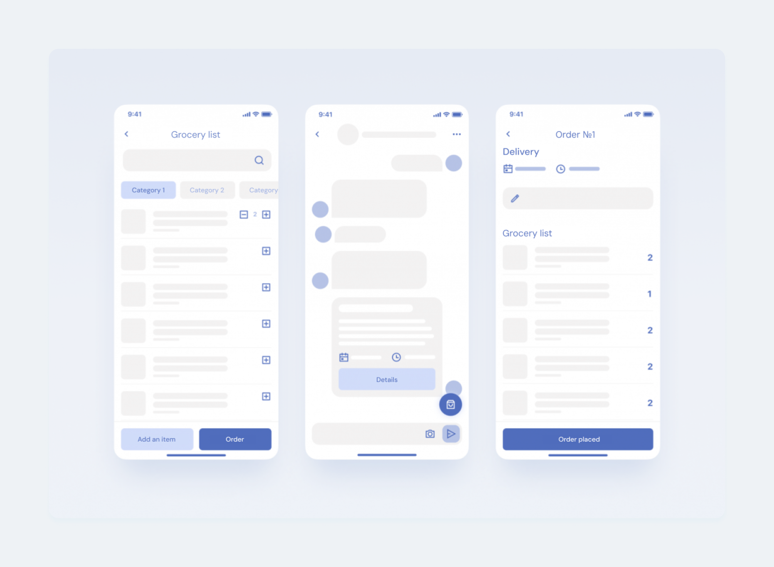 3 screens of a mobile app that visually represent how a user would see the app