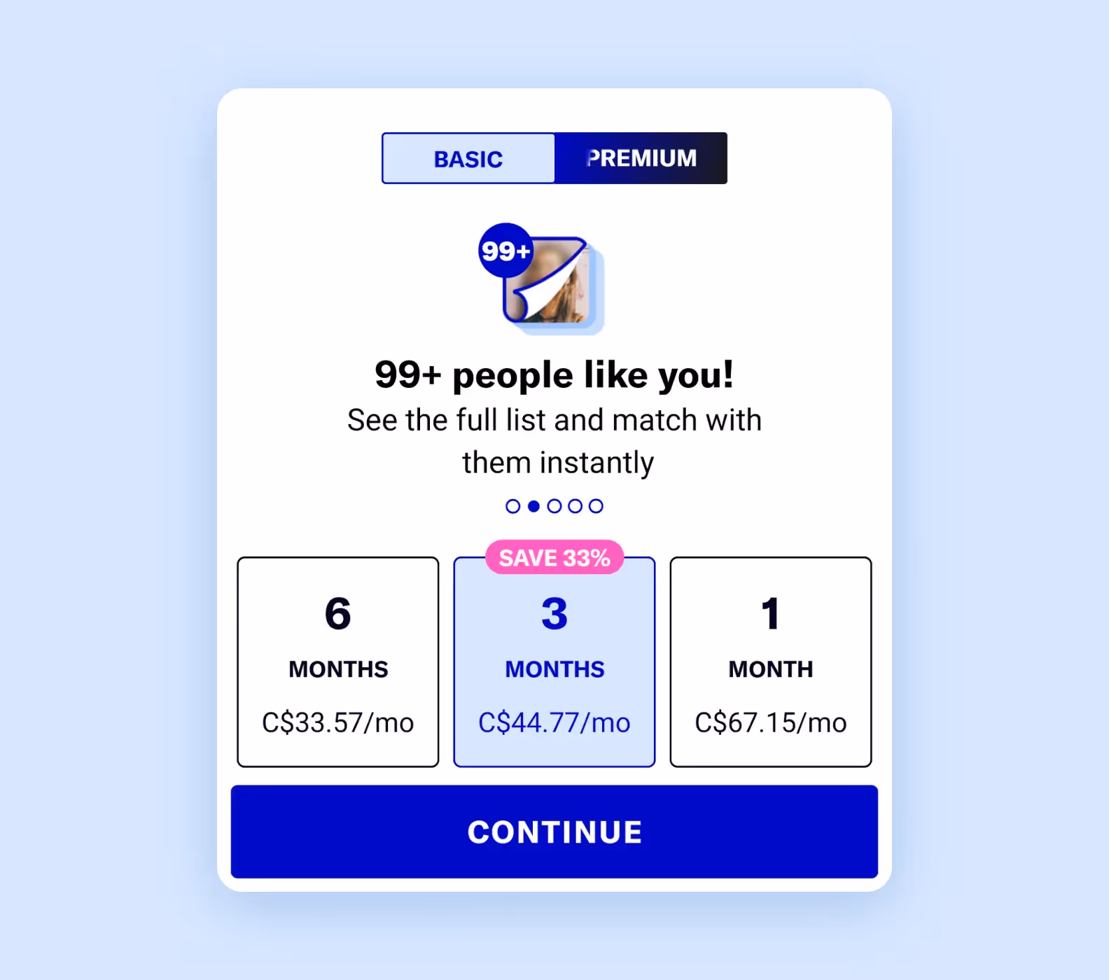 Screenshot of OkCupid’s subscription prices in 2023