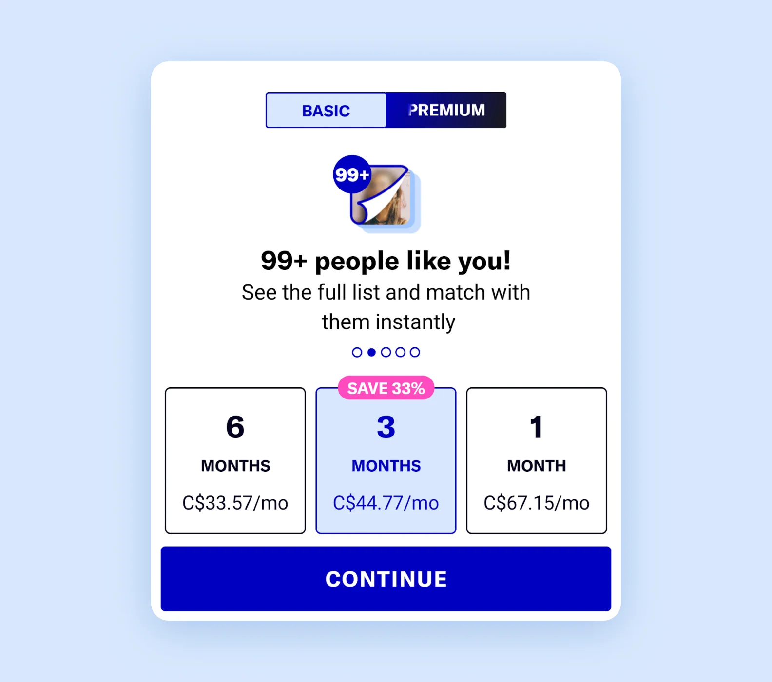 Screenshot of OkCupid’s subscription prices in 2023