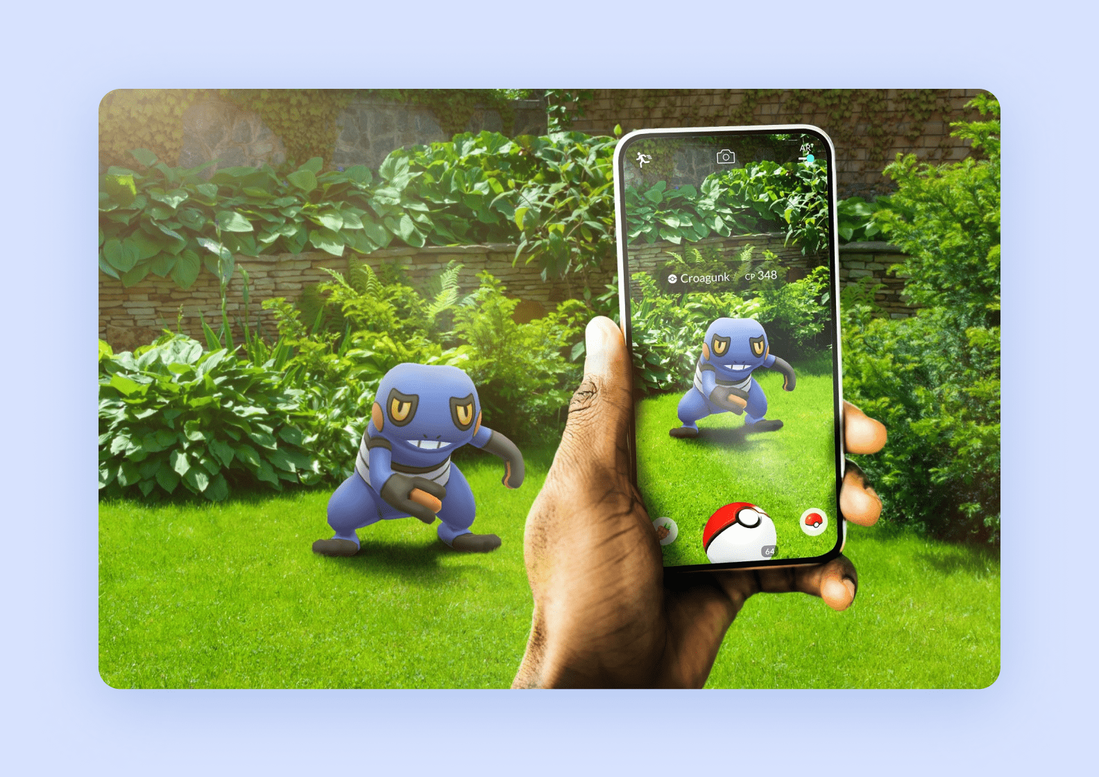 a person catching a Pokémon in the Pokémon Go mobile app