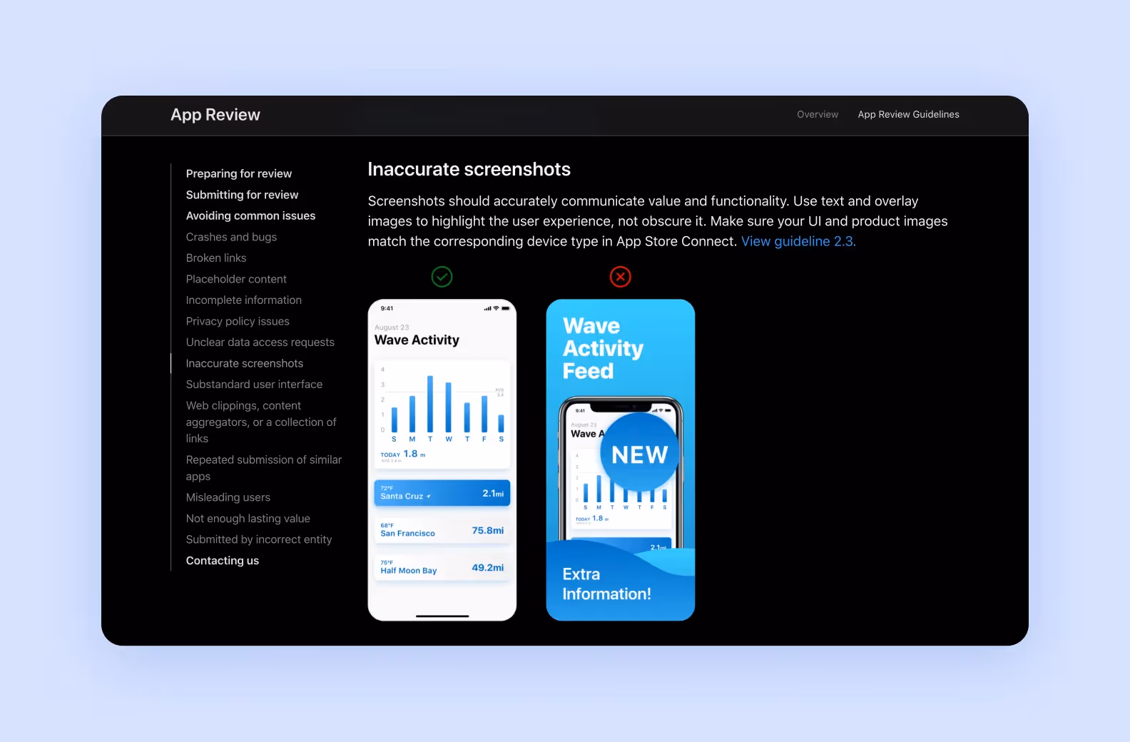 page on developer.apple.com listing the Apple App Store publishing guidelines for app developers