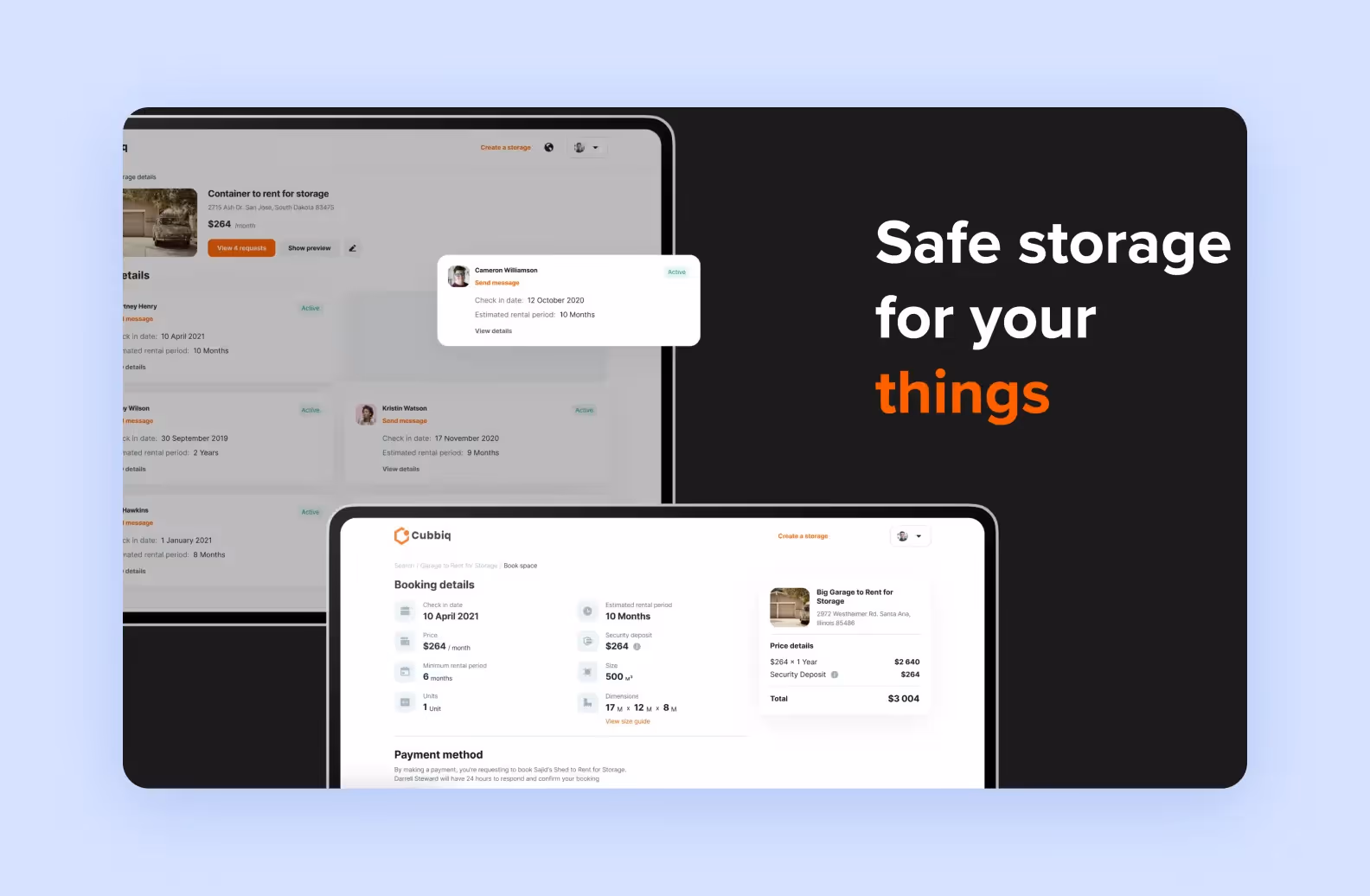 page on purrweb.com showcasing Cubbiq, a web app for storage developed by Purrweb