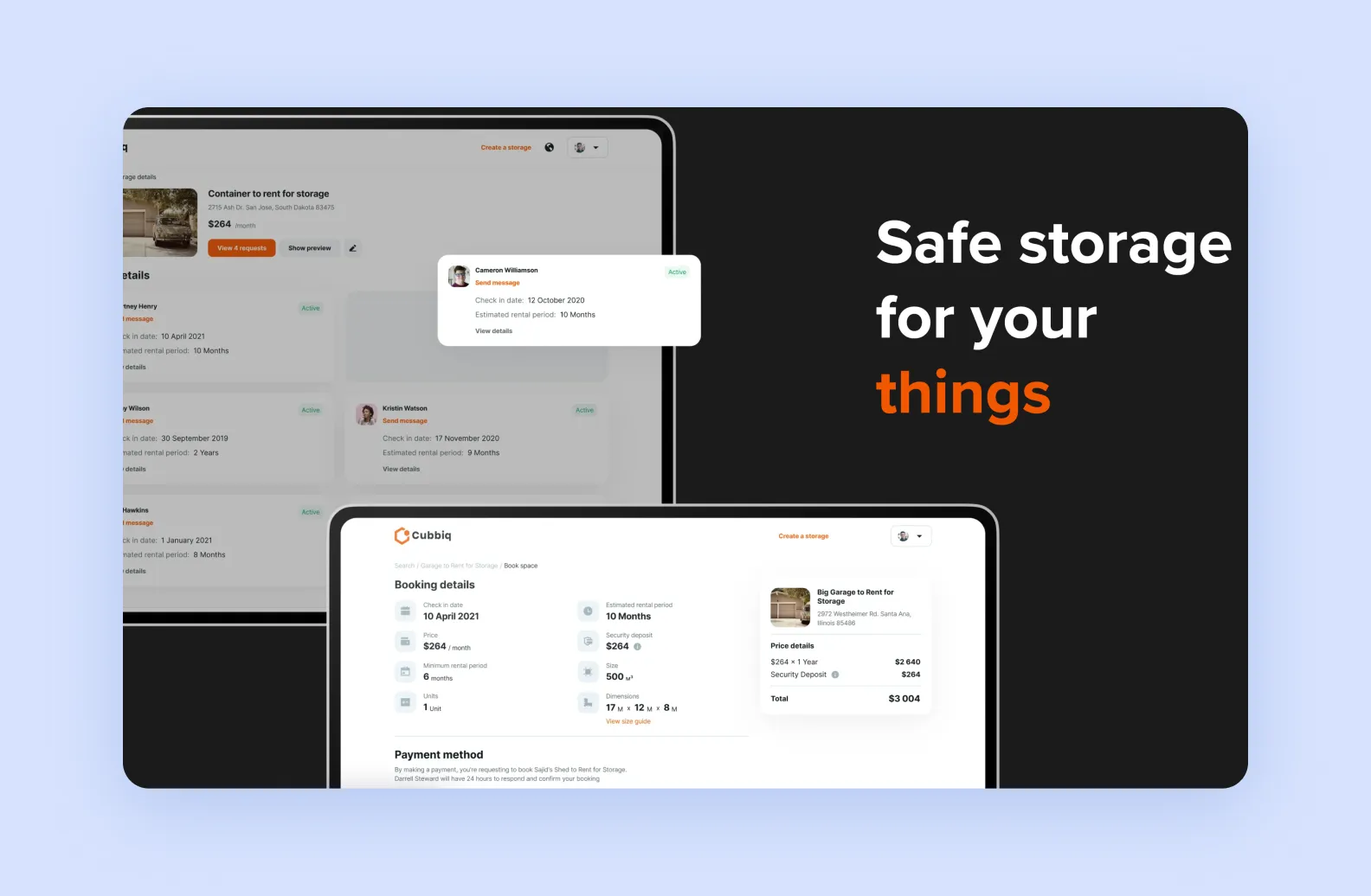 page on purrweb.com showcasing Cubbiq, a web app for storage developed by Purrweb