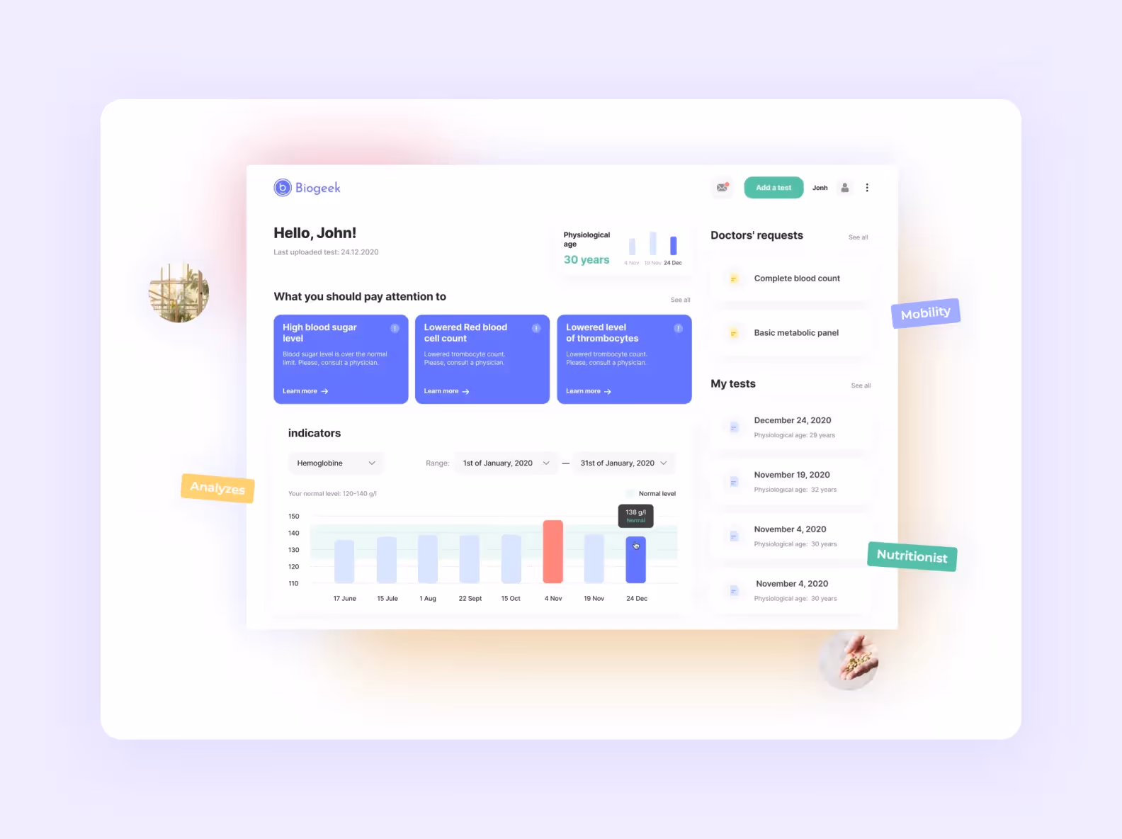 page on purrweb.com showcasing BioGeek, a web app for healthcare designed by Purrweb