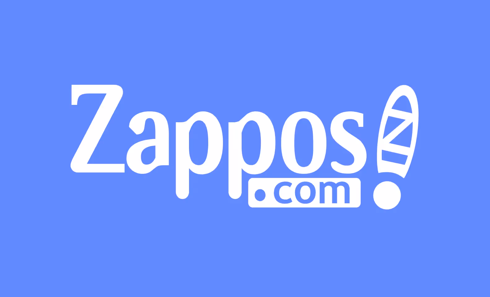 A white logo of Zappos on a blue background
