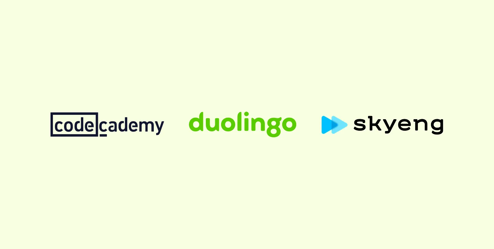 Логотипы Codecademy, Duolingo, Skyeng