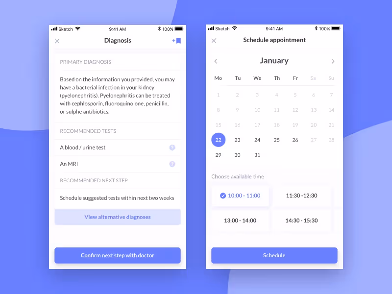 Экраны рекомендаций и записи к врачу