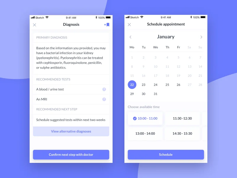 Screen of the healthcare mobile app for Clearstep
