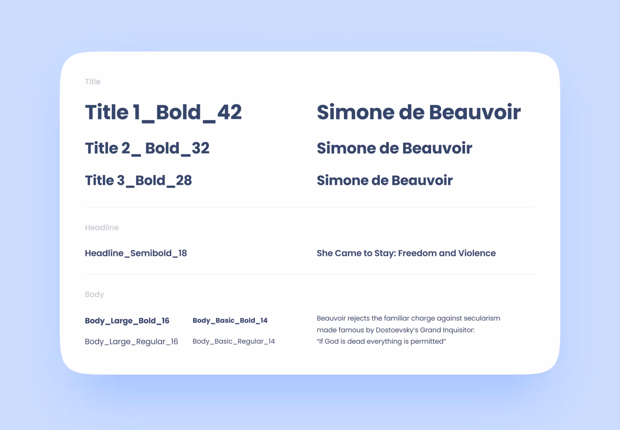 A screenshot of UI-kit with typography information