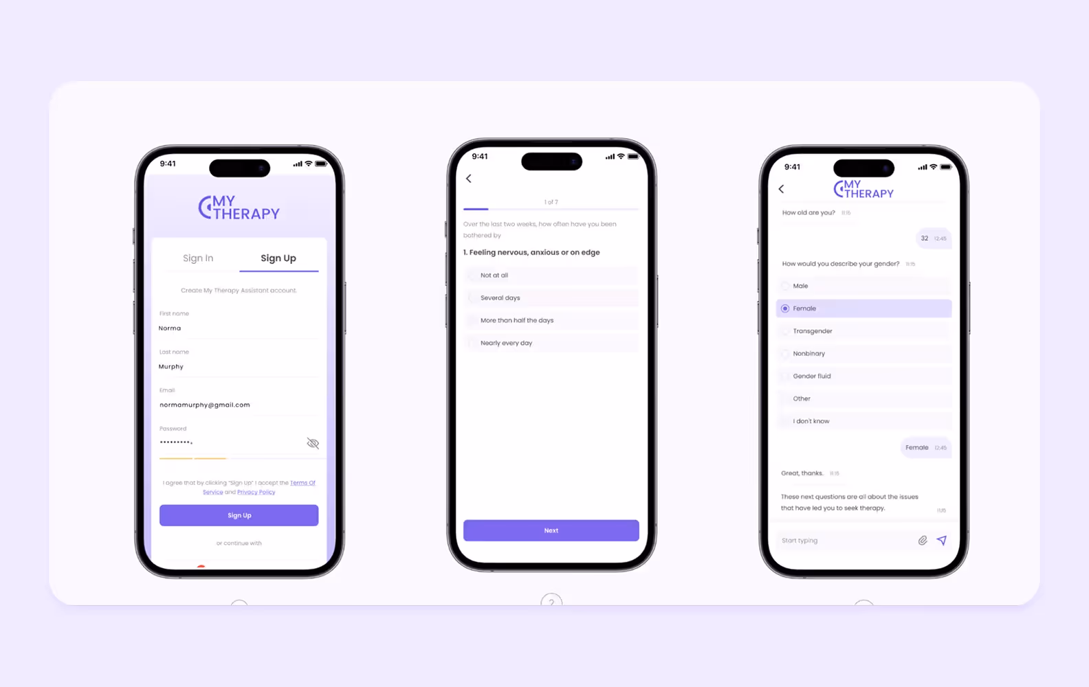 3 screens of a medical app