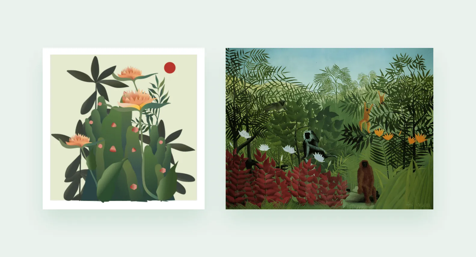 Слева — работа агентства, справа — картина Руссо в качестве референса