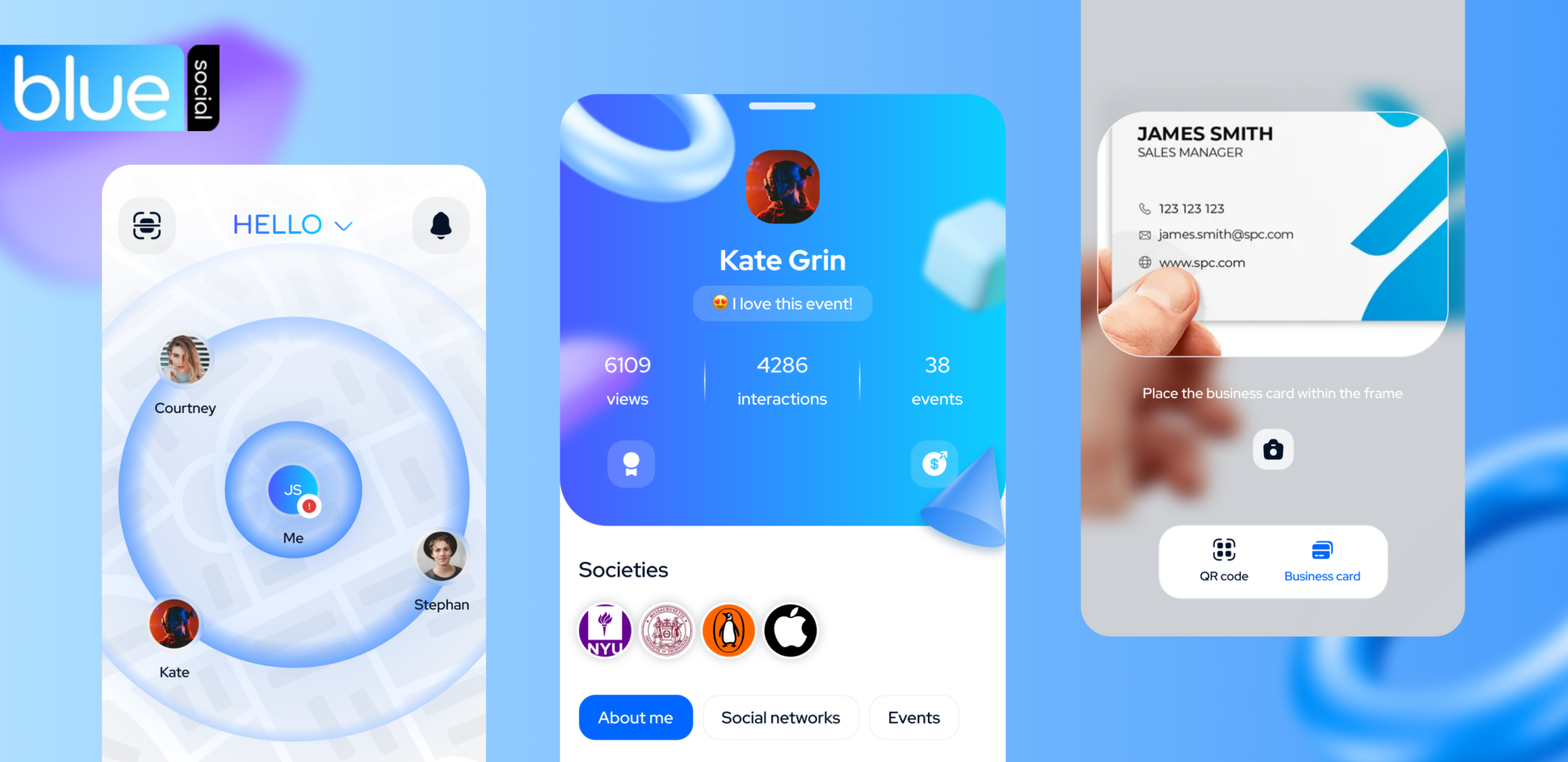 Новые экраны Blue Social