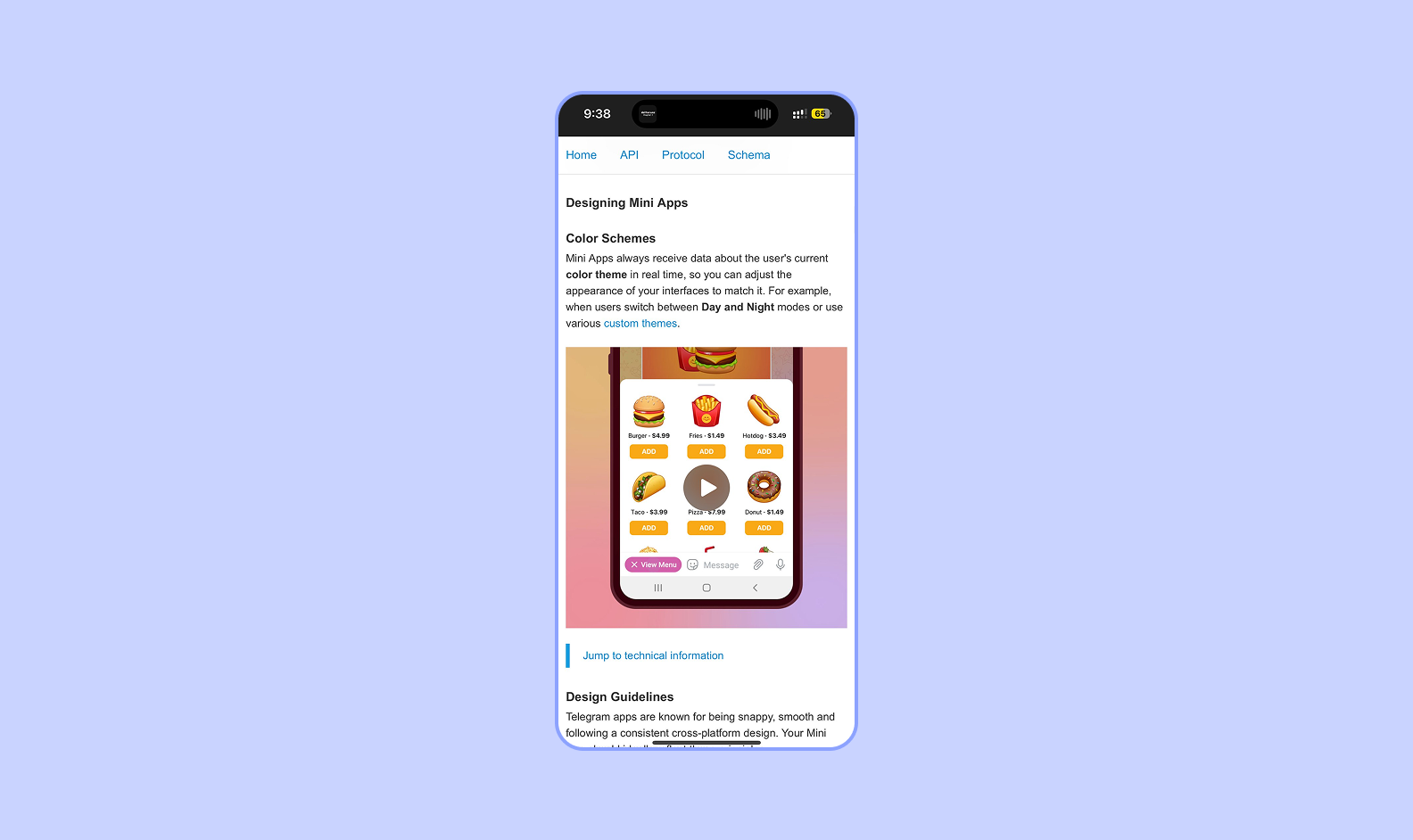 Скриншот гайдлайнов Telegram