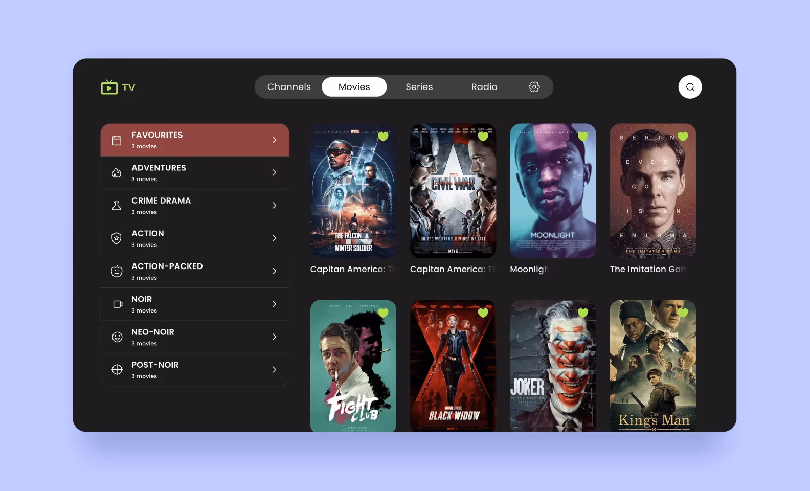 Focus on the Favourites button