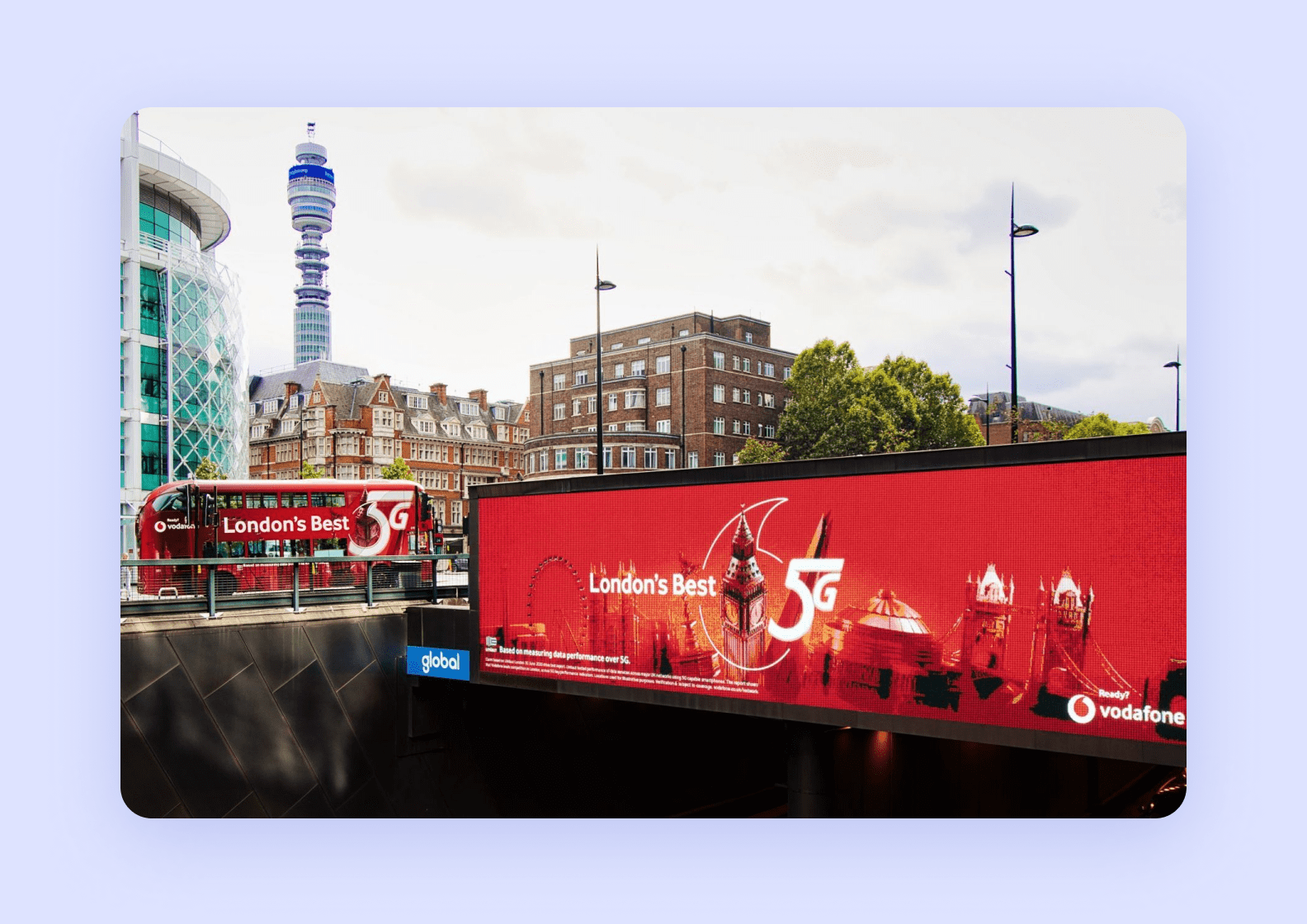 London city center with a promotional banner