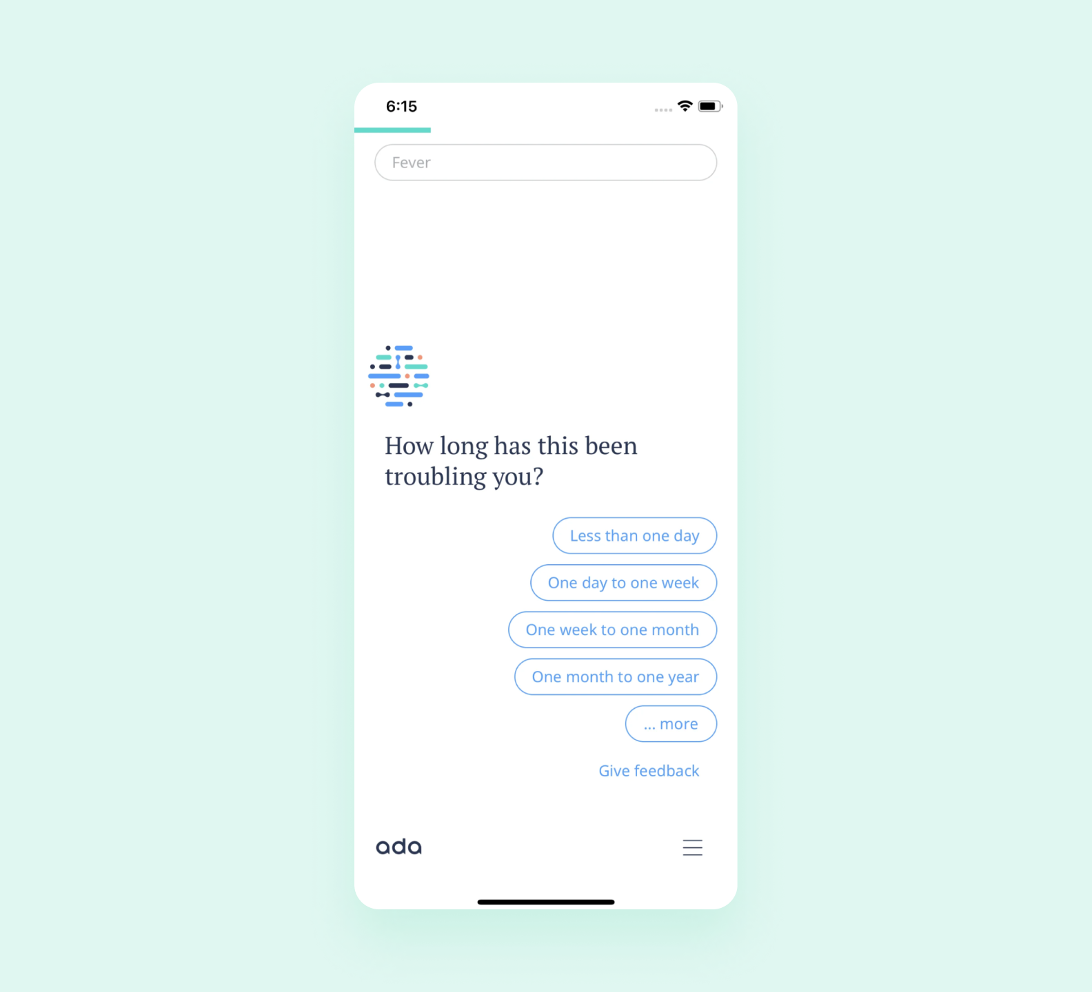 Mental health application chatbot interface
