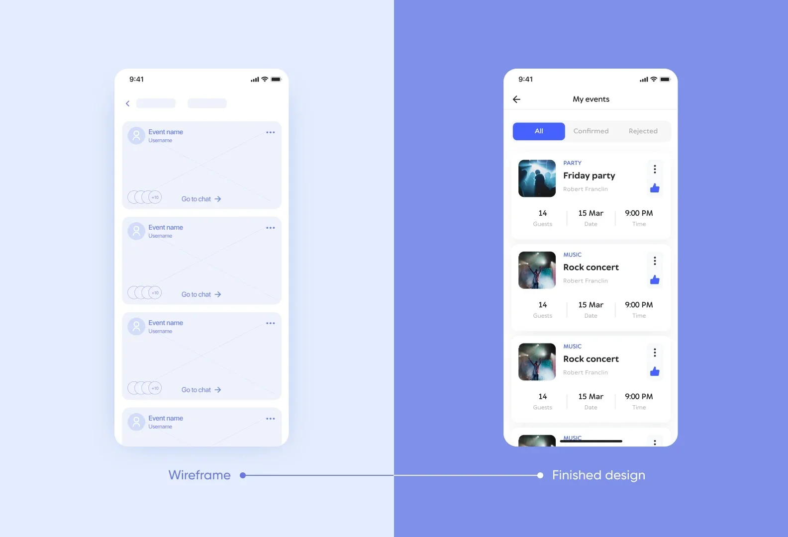 Wireframes & finalized design comparison
