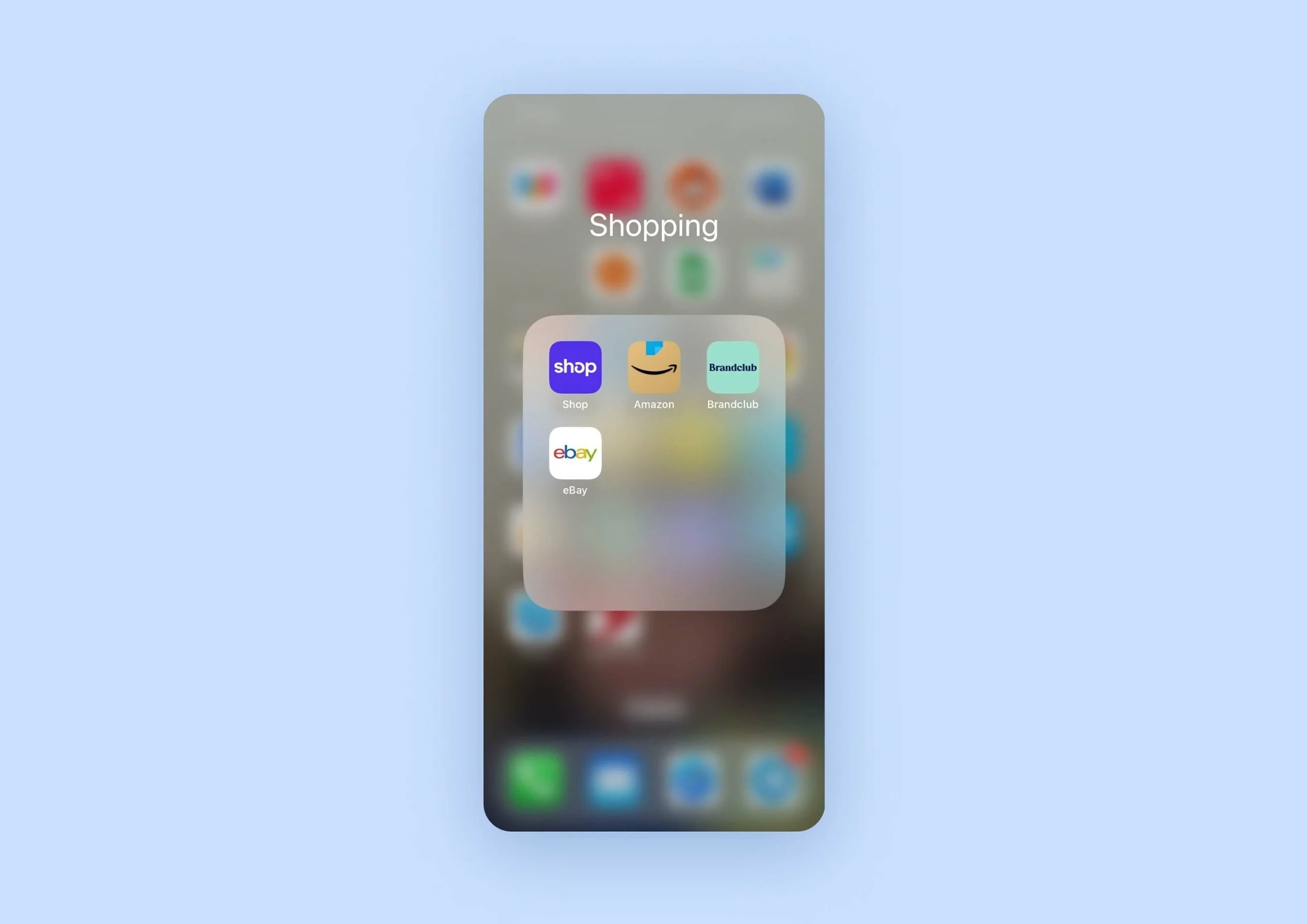 Home screen folder with shopping apps