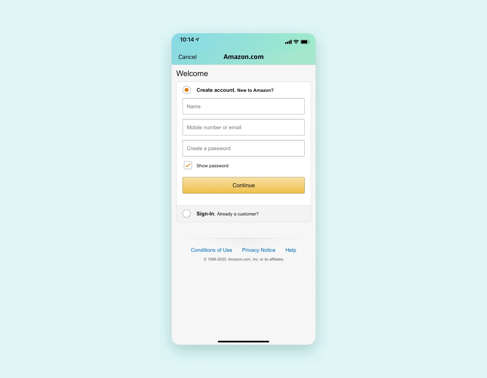 Amazon login page