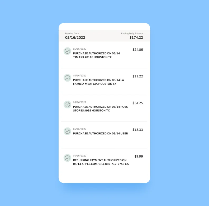 How the transactions are displayed
