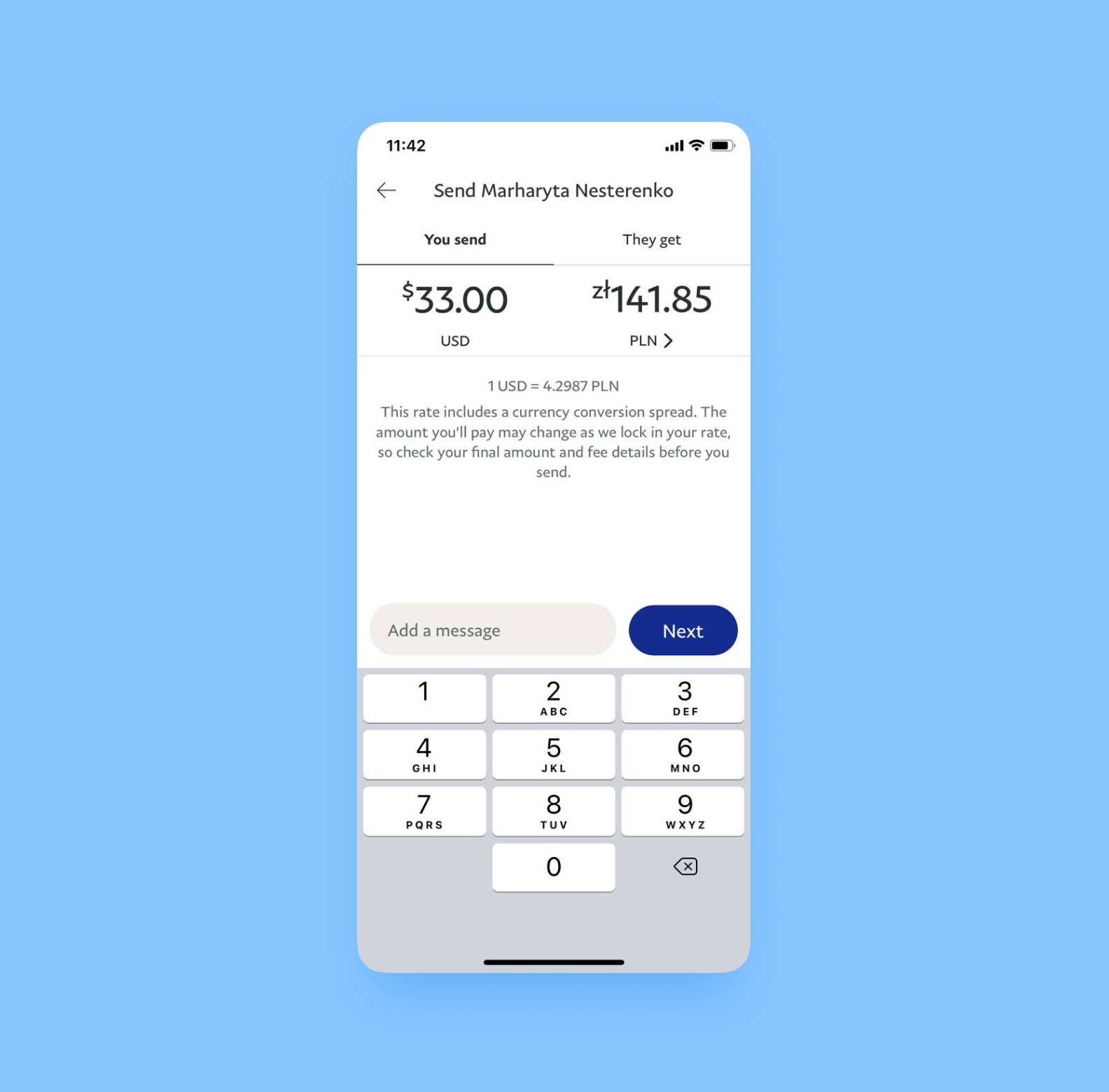 A peer-to-peer banking app PayPal has a built-in currency converter for international transfers